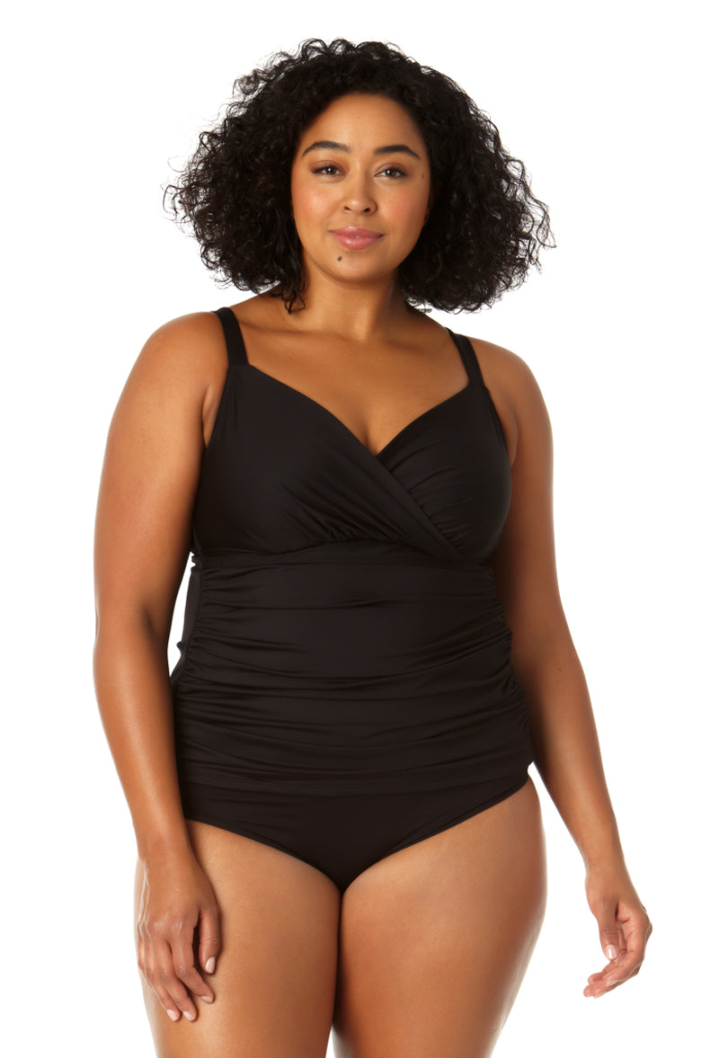 Anne Cole Plus Women's Twist Front Underwire Tankini Swim Top - Supportive Bathing Suit for Women, Flattering Swimwear for Beach & Pool Vacations