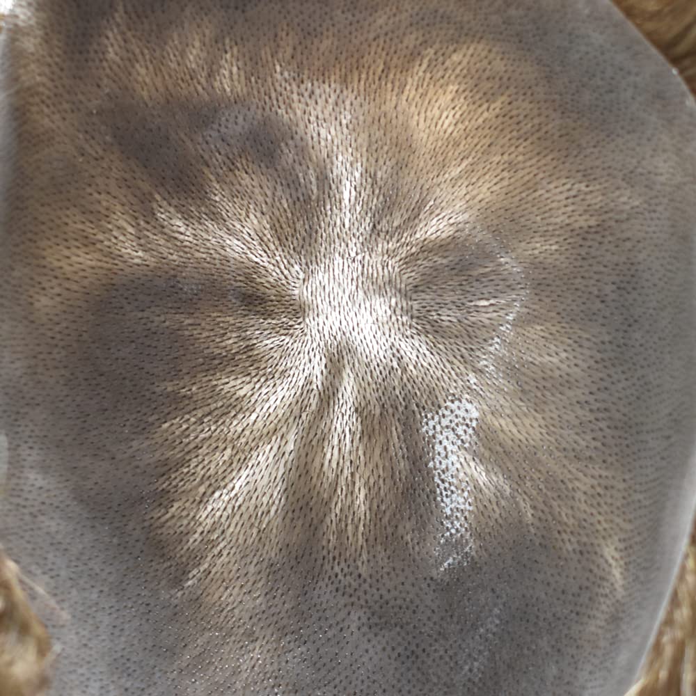 Premium Men's Toupee - 0.12mm Full Poly Skin Human Hair Replacement System with V-Looped Invisible Hair Prosthesis (Medium Blonde 8x10) - Natural Looking Hairpiece for Thinning Hair & Baldness - Perfect for Daily Wear, Special Occasions & Confidence Boost