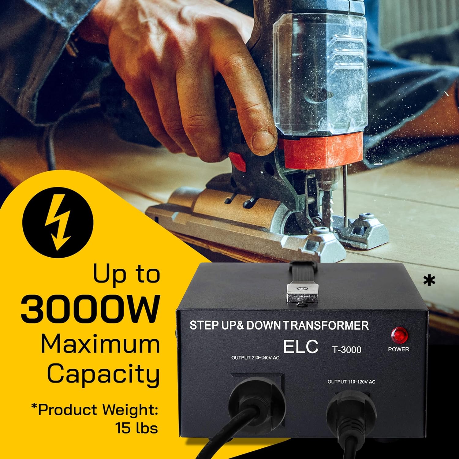 ELC T 3000 Voltage Converter Transformer - 110V to 220V / 220V to 110V Step Up Down Power Converter with Circuit Breaker Protection - CE Certified (3 Year Warranty) - Perfect for Travel, Home Appliances & Electronics
