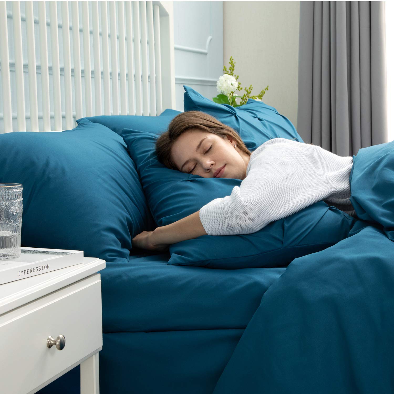 Bedsure King Size Comforter Set - 7 Piece Teal Pinch Pleat Bedding Set with Sheets, Pillowcases & Shams | Ultra Soft GentleSoft™ Pintuck Design | Perfect for Master Bedroom, Guest Room & Gift Giving | Machine Washable Luxury Bed in a Bag