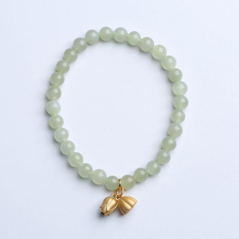 925 Sterling Silver Lotus Pendant Beaded Bracelet with Jade - Elegant Boho Jewelry for Women, Gift for Her, Yoga & Meditation Accessories