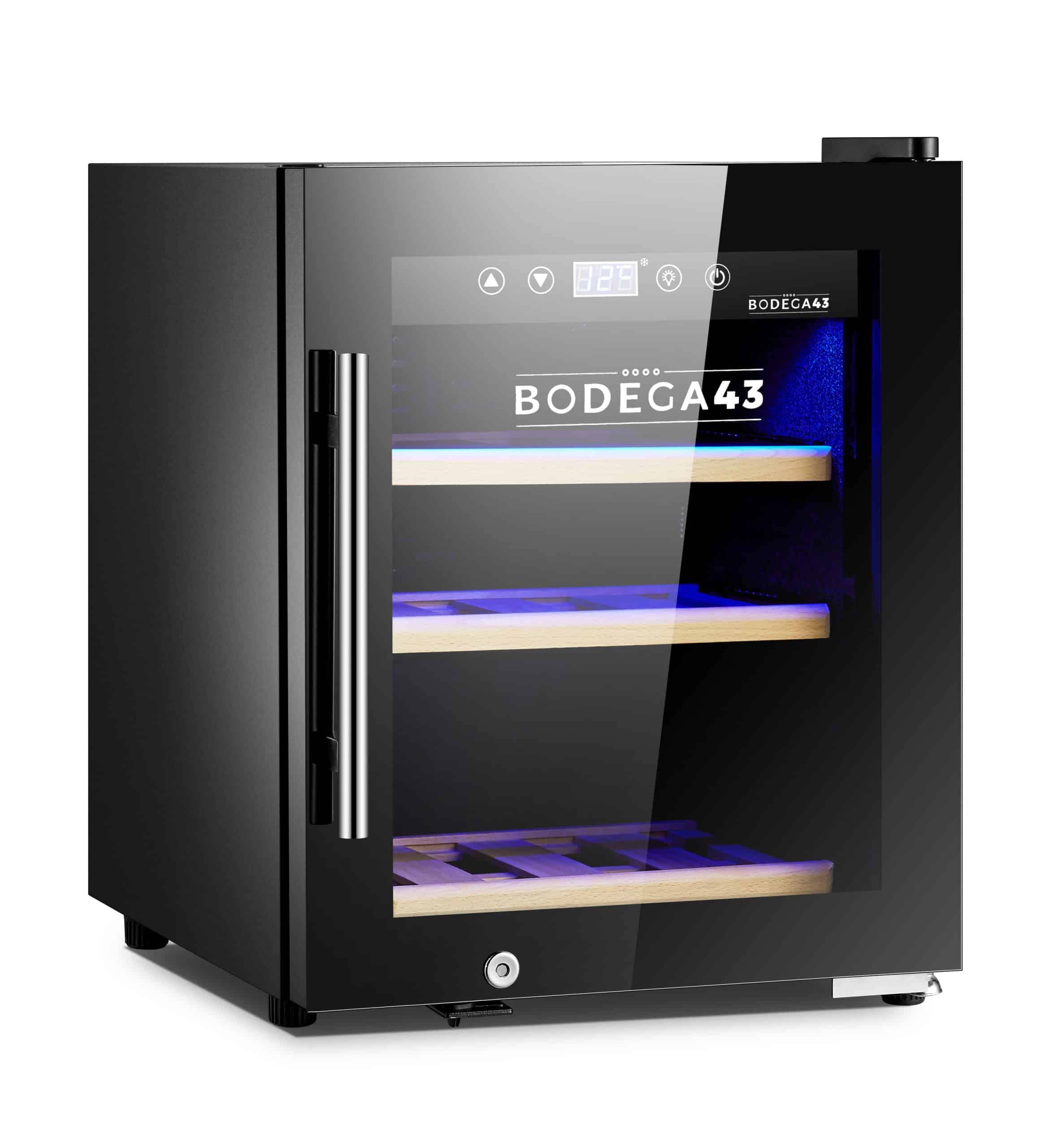 BODEGA43-12C 12 Bottle Wine Cooler Refrigerator - 33L Capacity, 5-20°C Temperature Range, Single Zone, Ultra Quiet 41dB, Compressor Cooling System with 3 Beechwood Shelves - Perfect for Home Bars, Kitchen Countertops, and Small Spaces
