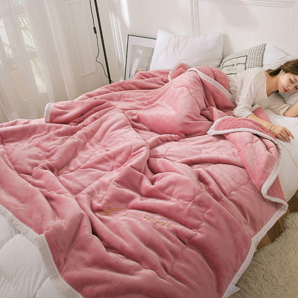 CXLT Sherpa Fleece & Flannel Double-Sided Throw Blanket - 3 Layer Super Soft All Season Warm Bedding for Bed, Sofa & Couch - Queen Size 200x230cm (79x91in) Pink - Perfect for Cozy Nights, Movie Time & Home Decor