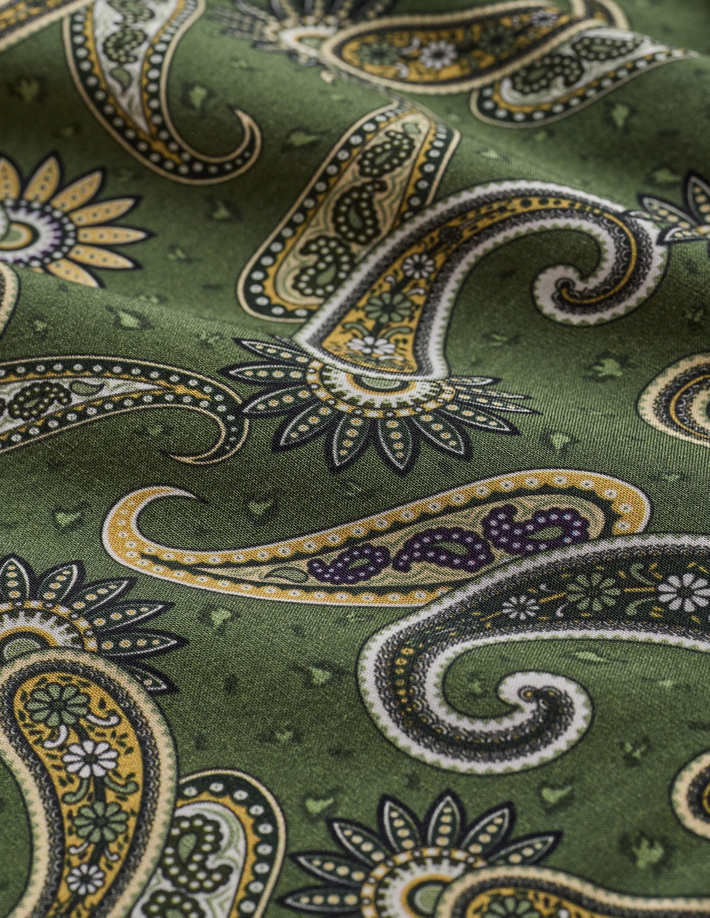 Breeze Bowling Short Sleeve Shirt - Green Paisley Print Men's Casual Polo for Bowling League & Summer Outdoor Activities