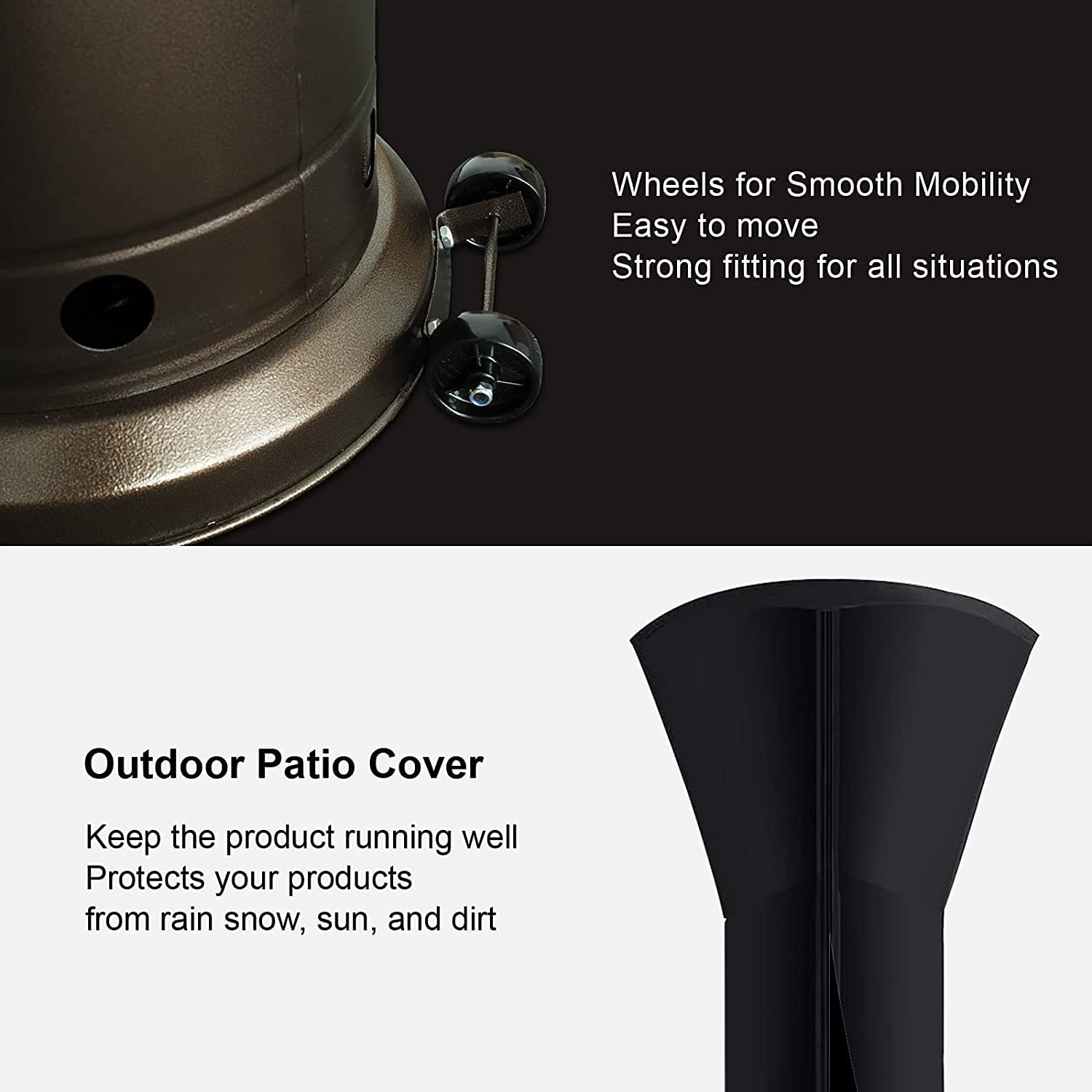 Outdoor Propane Patio Heater 48,000 BTU - CSA Certified Tall Standing Steel Heater with Hammered Bronze Finish, Cover & Pulley Accessories for Garden, Backyard, Deck, and Restaurant Outdoor Heating