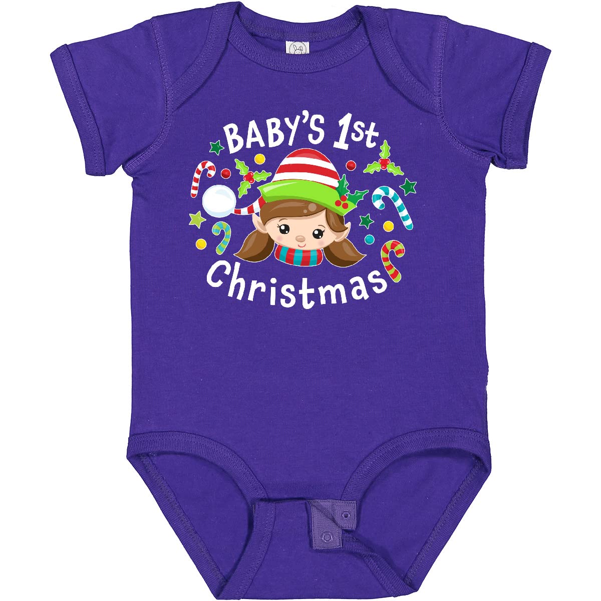 Inktastic Baby's 1st Christmas Elf Girl with Candy Canes Baby Bodysuit - Cute Holiday Outfit for Newborns & Infants - Perfect for Christmas Photos, Family Gatherings & Festive Celebrations