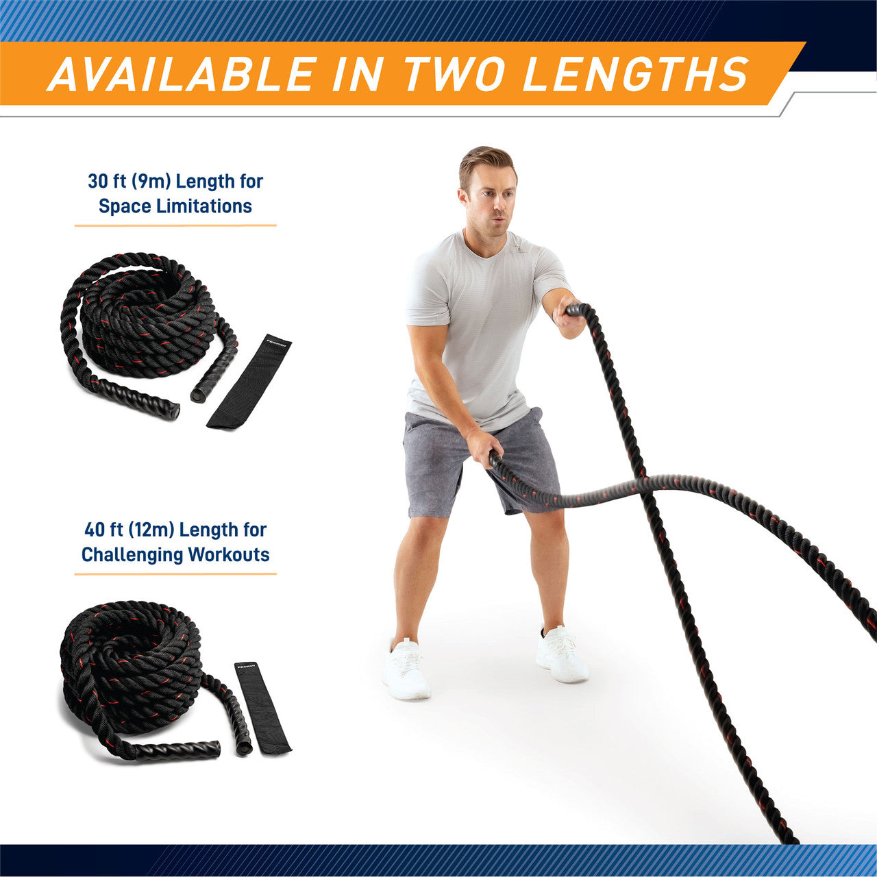 ProIron PRO ZS01 1.5 Inch (38mm) Heavy Duty Battle Rope - 30 ft (9M) for CrossFit, Gym & Home Workouts | Strength Training & Cardio Exercise Equipment