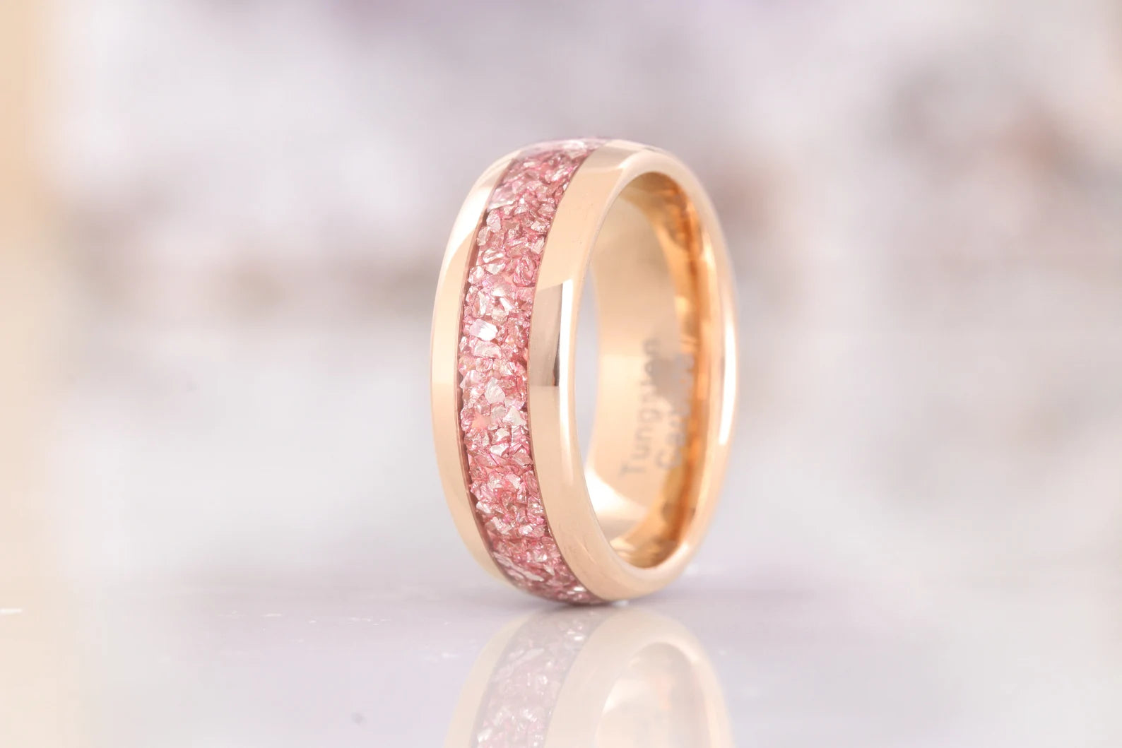 Exquisite Crushed Morganite Couples Ring - Elegant Rose Gold Plated Wedding Band for Her & Him - Perfect for Anniversaries, Engagements & Romantic Gifts