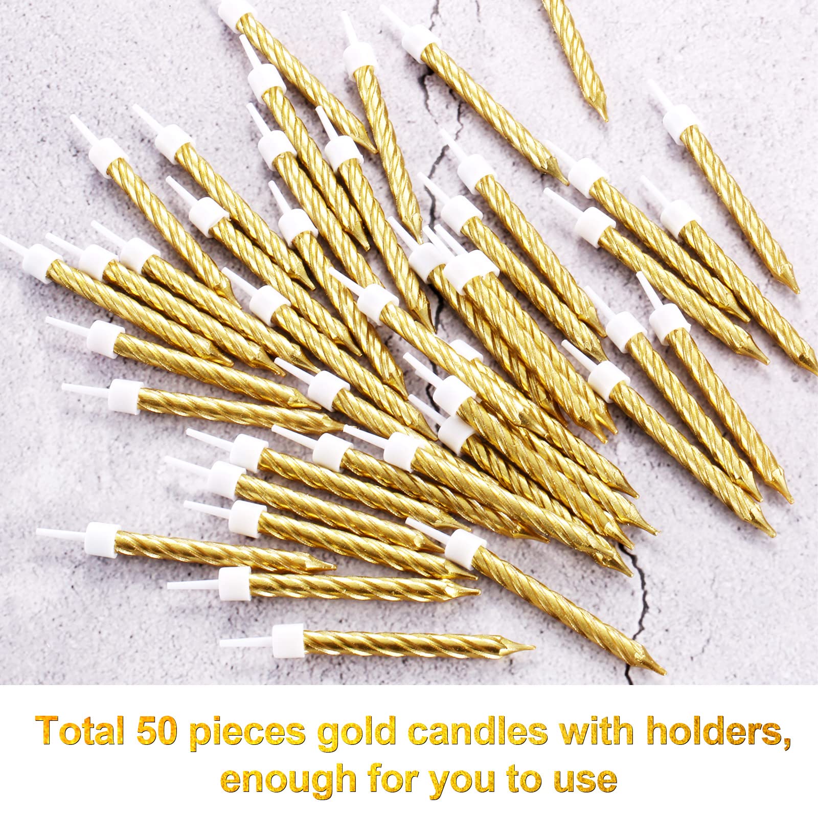 50 Pack Gold Spiral Birthday Candles - Metallic Cake & Cupcake Decorations for Birthday, Wedding, Party (Perfect for Cakes, Cupcakes, Desserts & Celebration Decor)