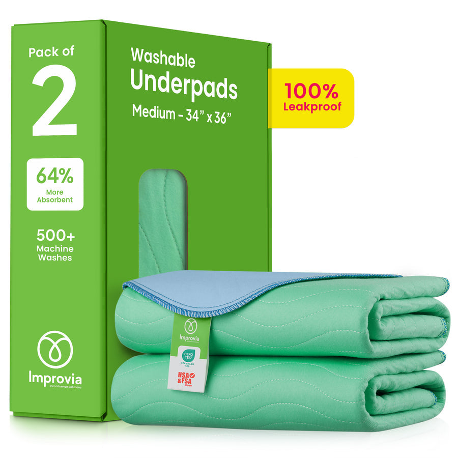 Improvia Washable Underpads for Incontinence - 2 Pack | Waterproof Bed Pads for Adults & Pets | Reusable & Absorbent for Home, Hospital, or Travel Use