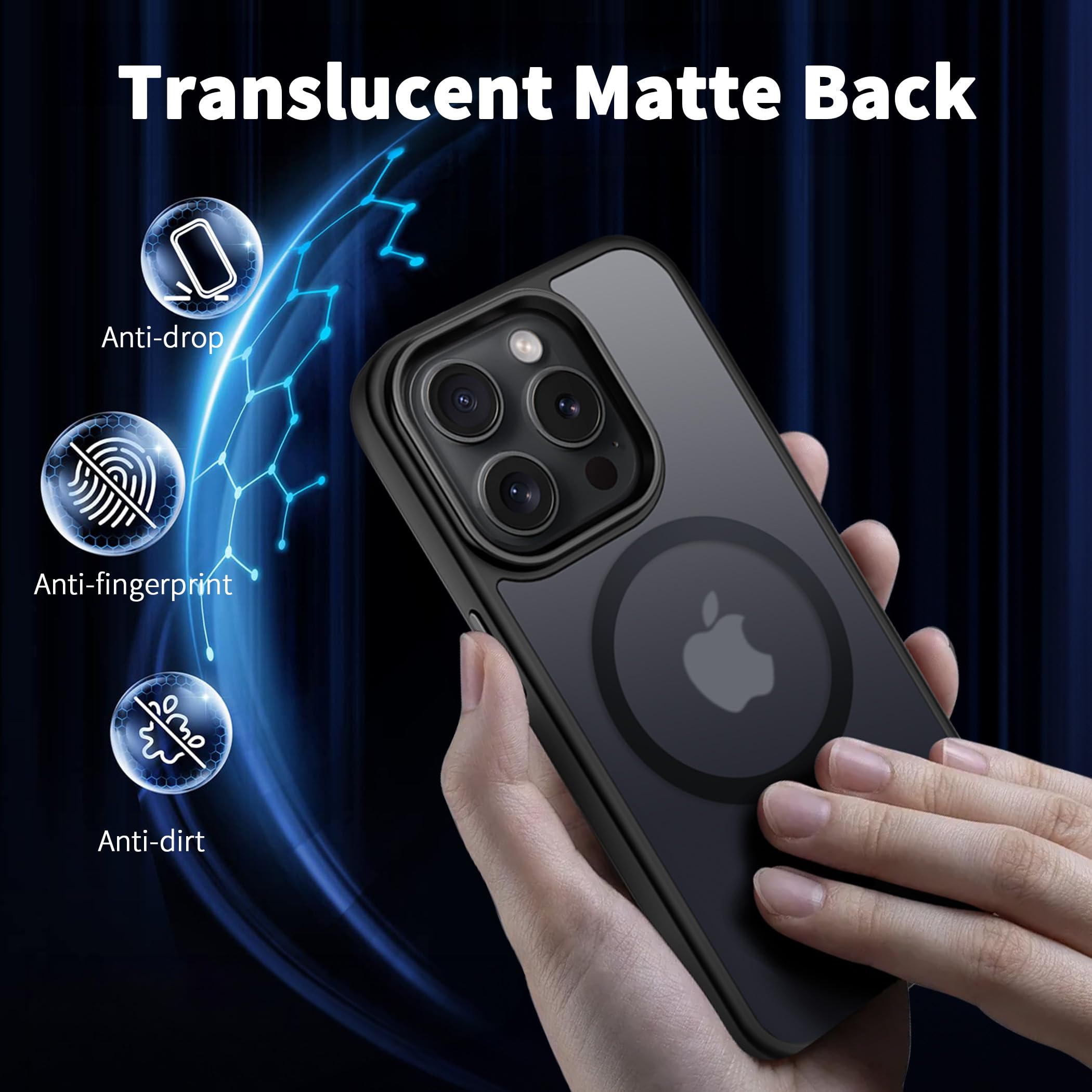 CACOE Magnetic Case for iPhone 15 Pro Max (2023) 6.7 Inch - Slim Anti-Fingerprint TPU Cover with MagSafe & Car Mount Compatibility | Shockproof Protection | Matte Black | Perfect for Daily Use, Commuting & Travel
