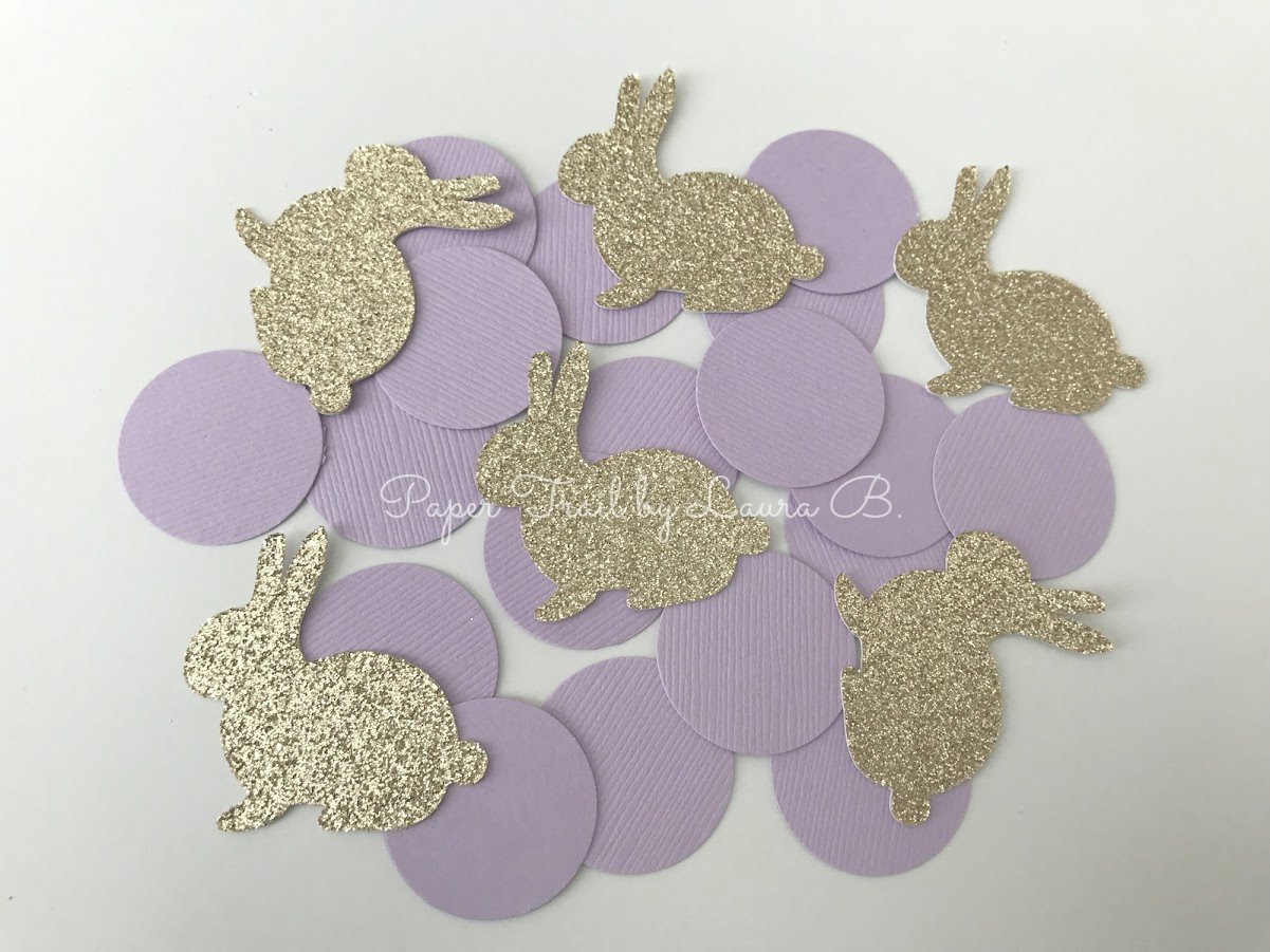 Lavender & Gold Glitter Bunny Confetti for 1st Birthday Party Decorations - 50 Count Table Scatter for Baby Shower, Easter Celebrations & Themed Parties (Some Bunny is One!)