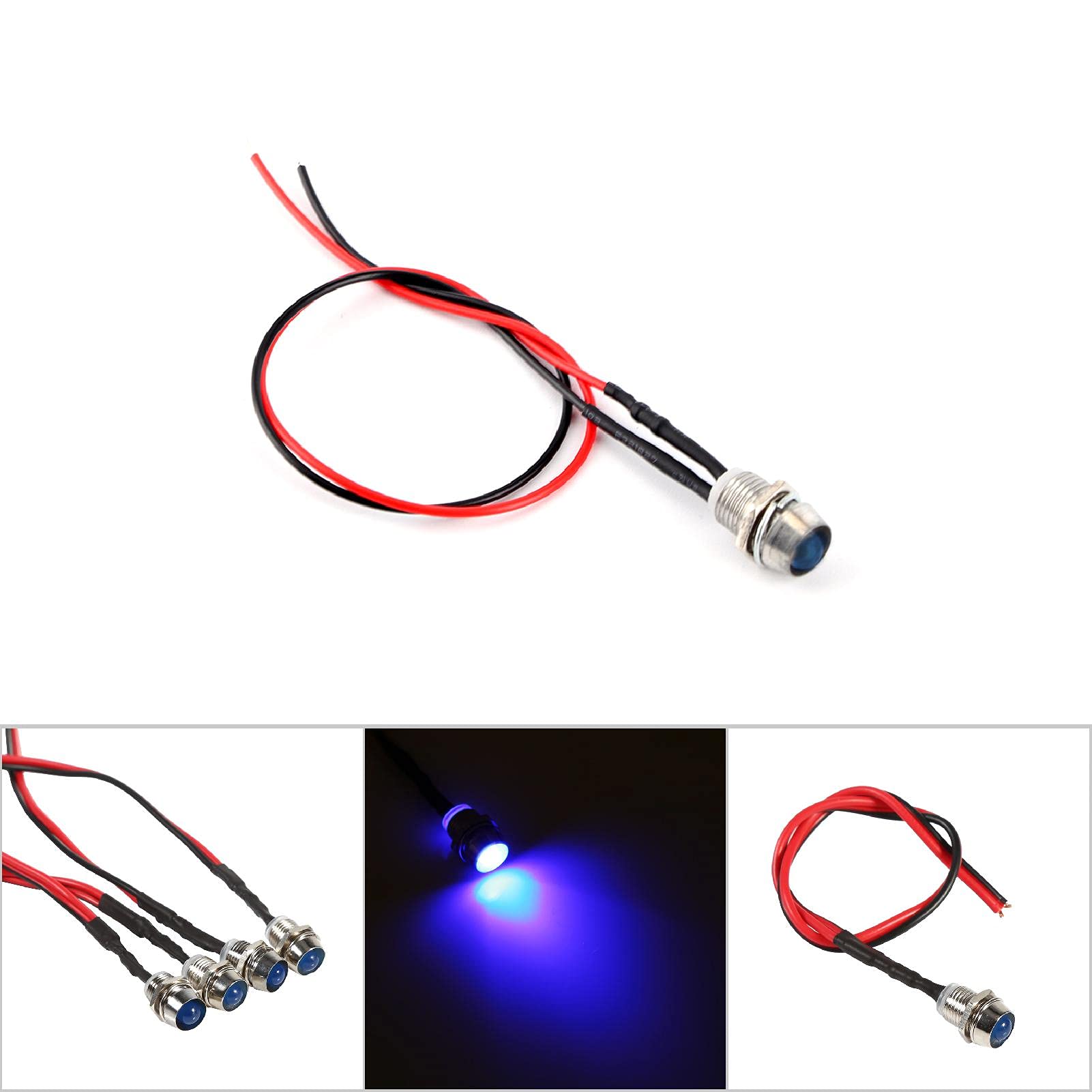 EVGATSAUTO 12V 8mm LED Panel Dash Warning Indicator Lights - 4 Pack Blue LED Car Van Truck Dashboard Warning Lights for Vehicle Instrument Cluster, Marine, RV & Industrial Equipment