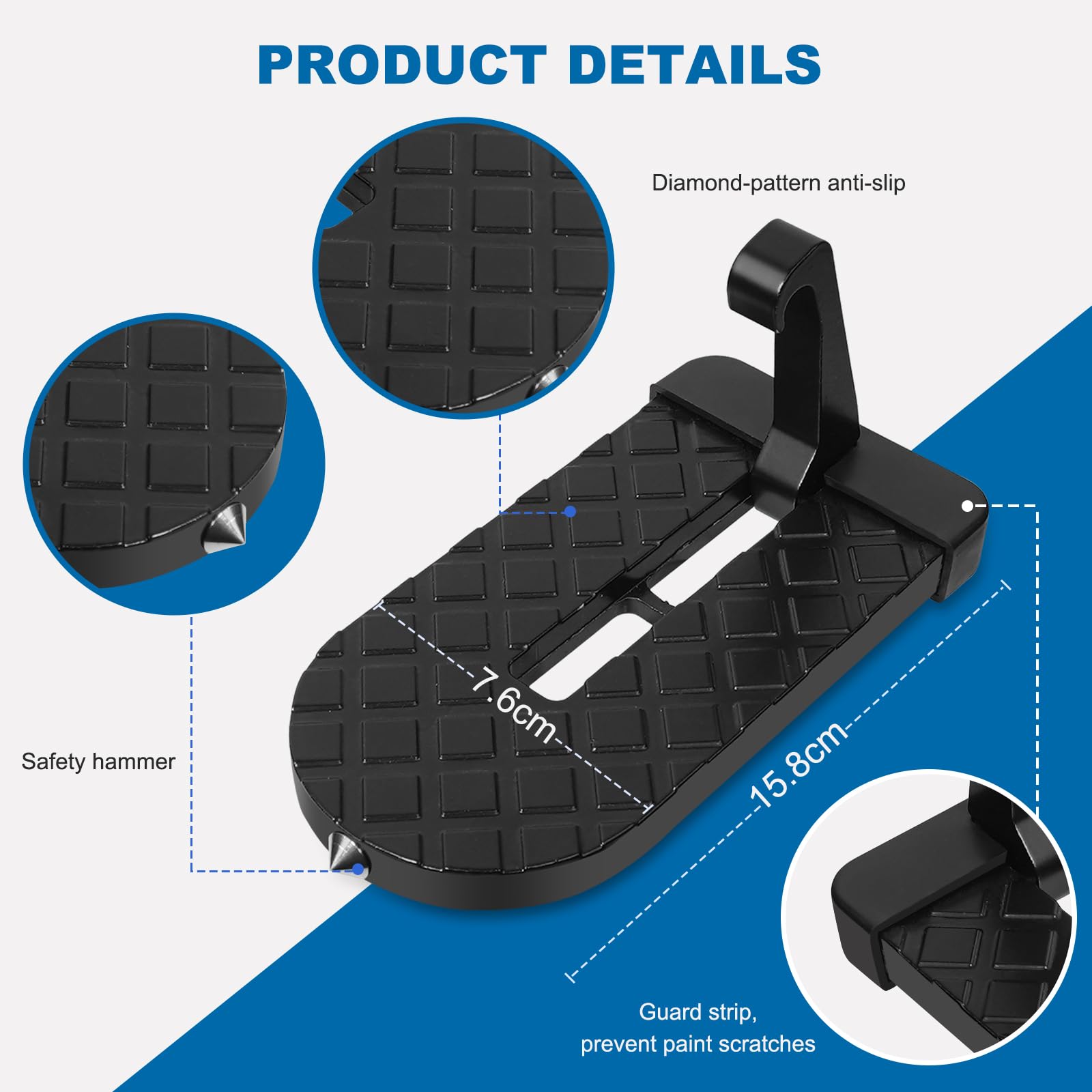 2 in 1 Car Door Step & Emergency Hammer - Universal Foldable Roof Access Hook for Most Vehicles - Perfect for Car Roof Cleaning, Camping Gear Loading, and Emergency Escape Scenarios