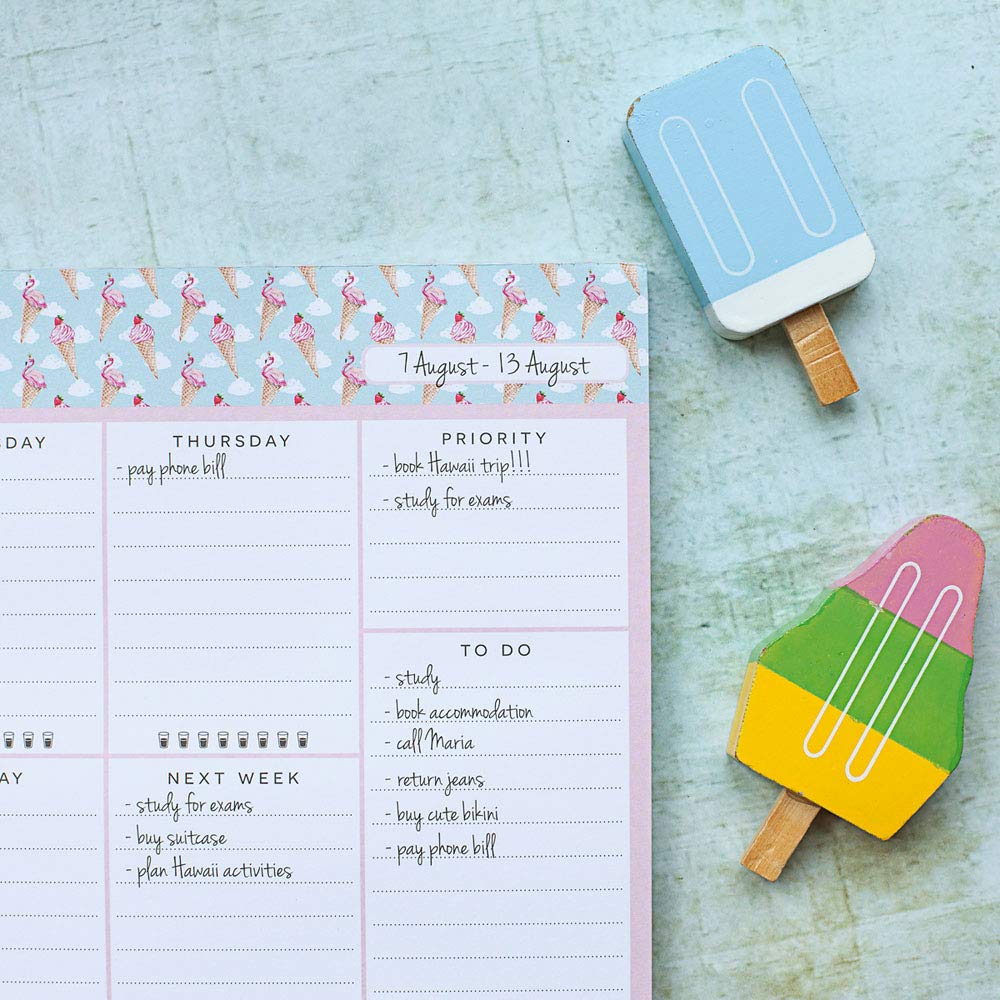 Undated Weekly Desk Planner Pad - 52 Pages To-Do List & Habit Tracker Notepad | Tear-Off Weekly Organizer for Office, School & Home (Ice Cream Design) - Perfect for Productivity, Goal Setting & Time Management