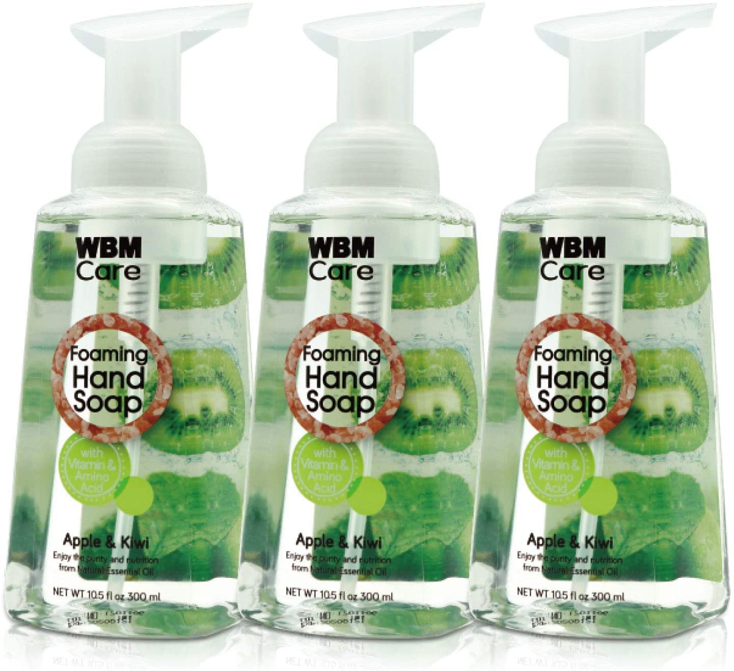 Apple Kiwi Foaming Hand Wash - Moisturizing & Cleansing Liquid Soap, 300ml (Pack of 3) for Home & Office Use