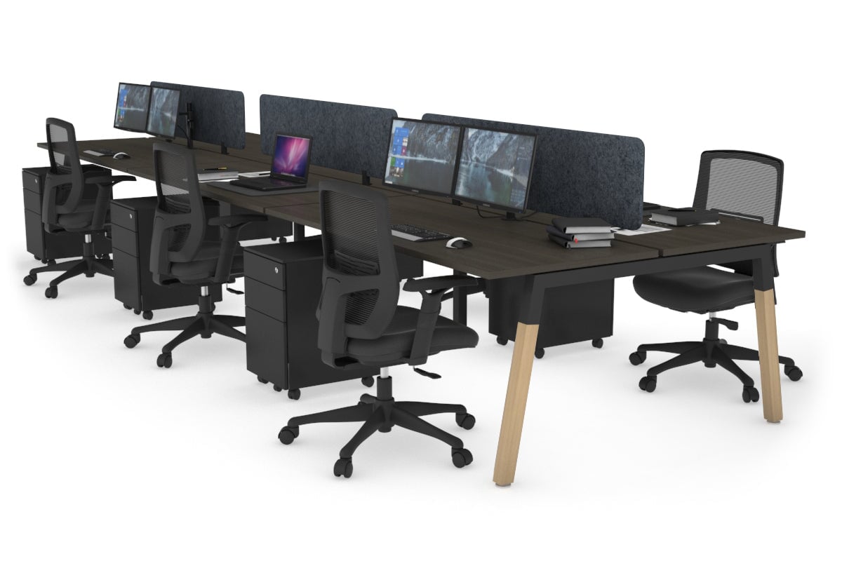 Quadro A Legs 6-Person Office Workstation with Wood Legs & Cross Beam [1800L x 700W] - Perfect for Collaborative Workspaces, Open Offices & Conference Rooms