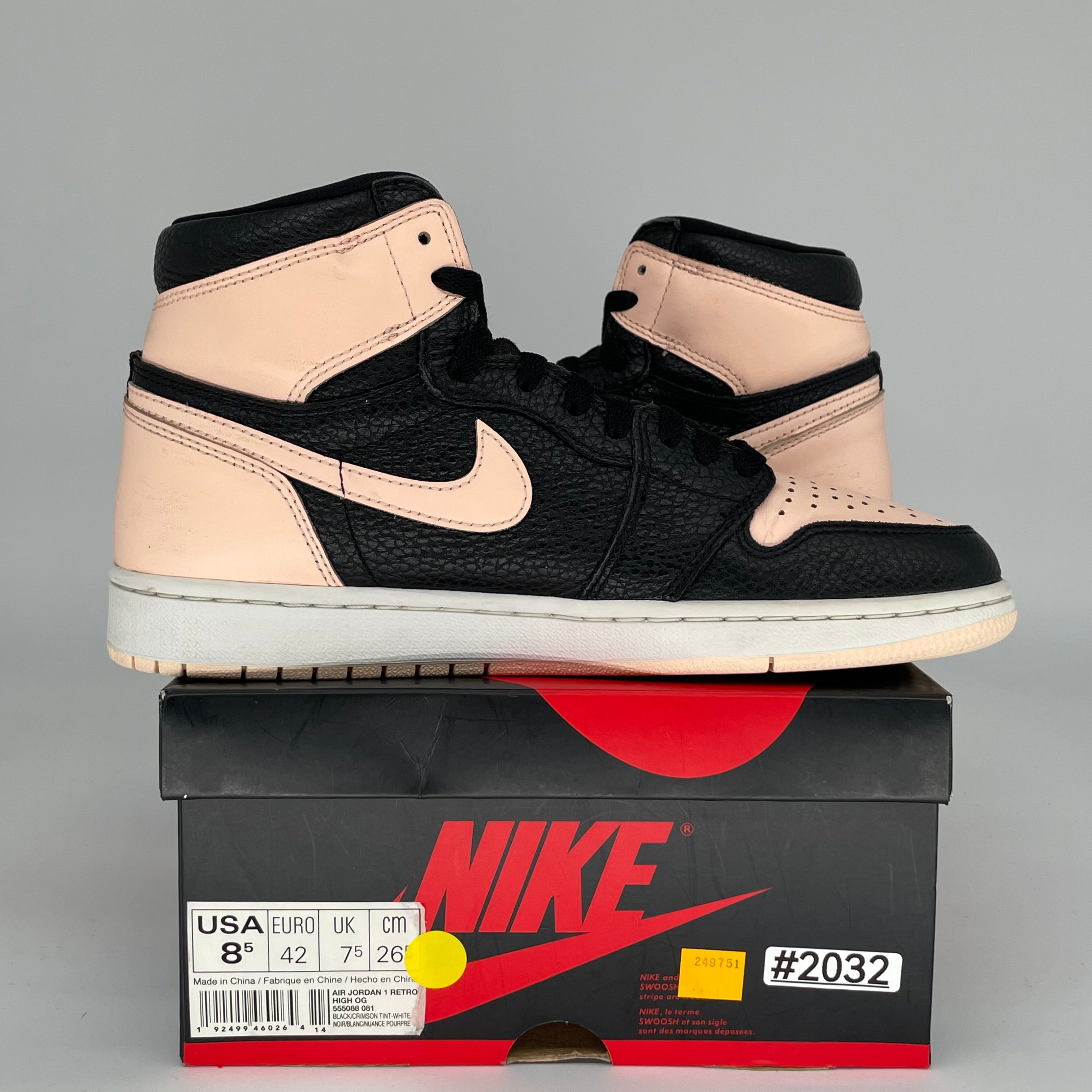 AIR JORDAN 1 CRIMSON TINT Sneakers - Men's Size 8.5 (555088-081) - Retro High Top Basketball Shoes for Casual Wear & Street Style