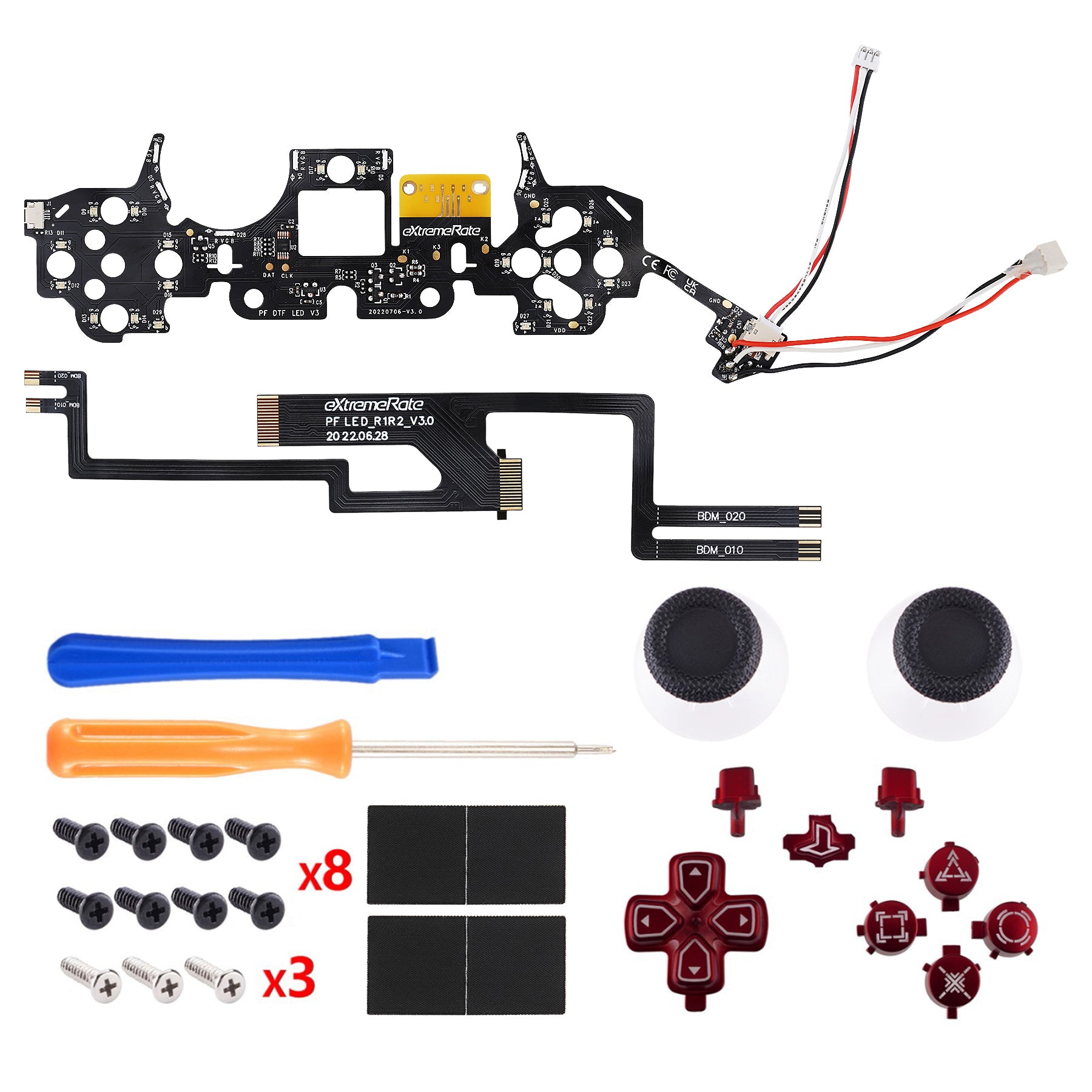eXtremeRate Scarlet Red LED Button Kit for PS5 Controller BDM-010/020 - Illuminated D-Pad, Thumbsticks & Face Buttons with Classic Symbols | Gaming Accessories for Enhanced PS5 Experience (Controller Not Included) PFLED05G2
