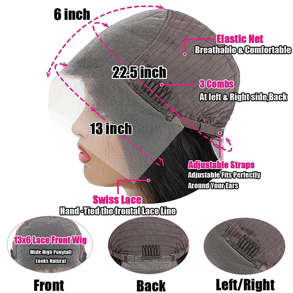 34 Inch Brazilian Virgin Human Hair Lace Front Wig - 13x6 HD Transparent Lace Frontal with Pre-Plucked Hairline & Baby Hair (Natural Black) | Perfect for Daily Wear, Cosplay, and Special Occasions