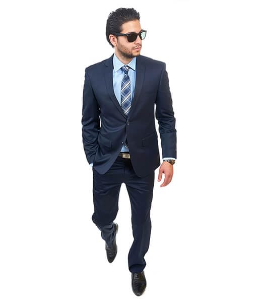 AZAR MAN Slim Fit Men's Suit - 2 Button Navy Blue Notch Lapel Business Suit with Flat Front Pants | Perfect for Weddings, Office & Formal Events