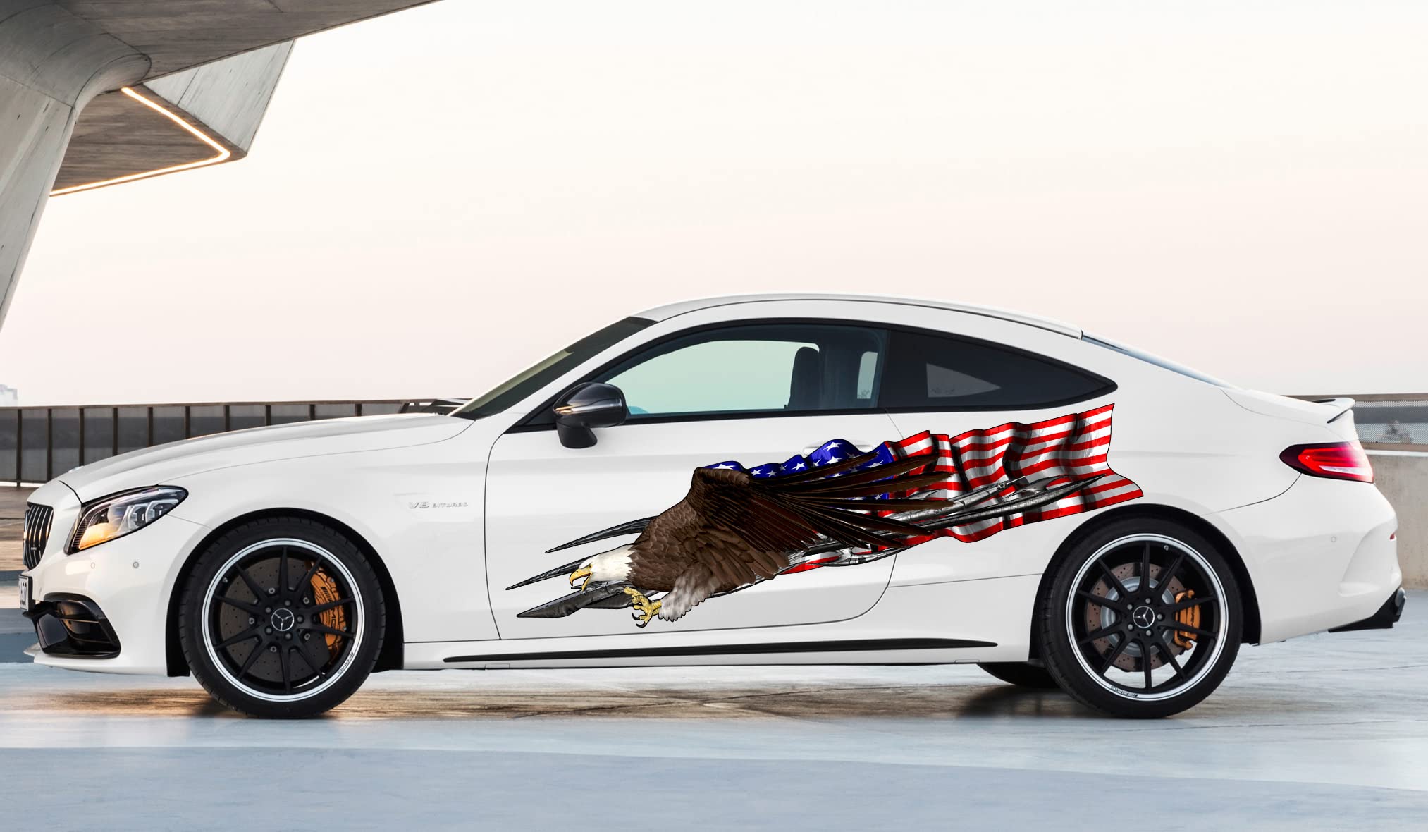 Patriotic US Eagle Car Vinyl Decal - American Flag Car Wrap Sticker - High Quality Full Color USA Graphics - Durable Tribal Design for Vehicles, Trucks & Windows - Perfect for 4th of July, Veterans Day & Car Shows