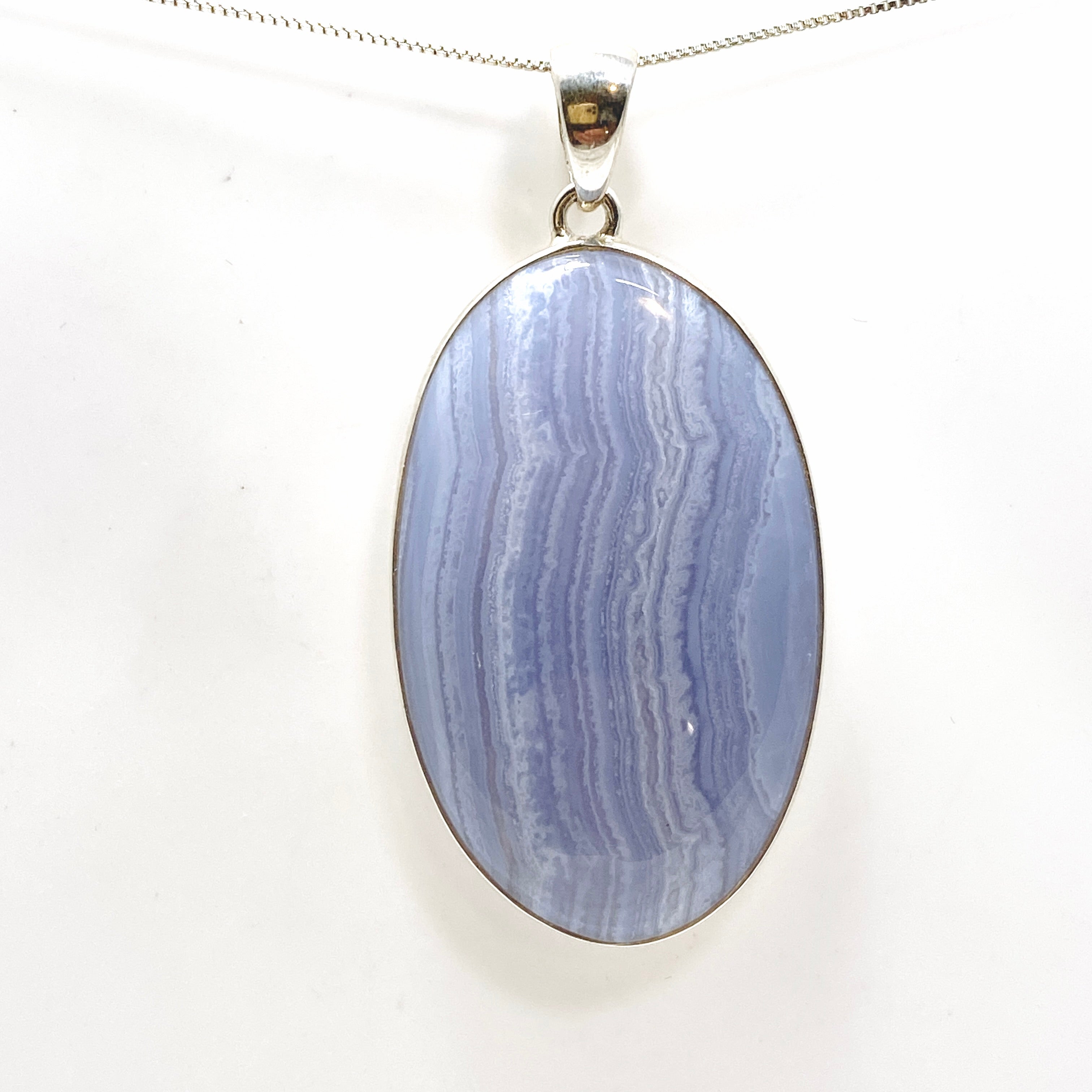Blue Lace Agate Oval Cabochon Pendant - Natural Stone Jewelry for Women - Perfect for Necklace Making, Gift Giving & Spiritual Healing