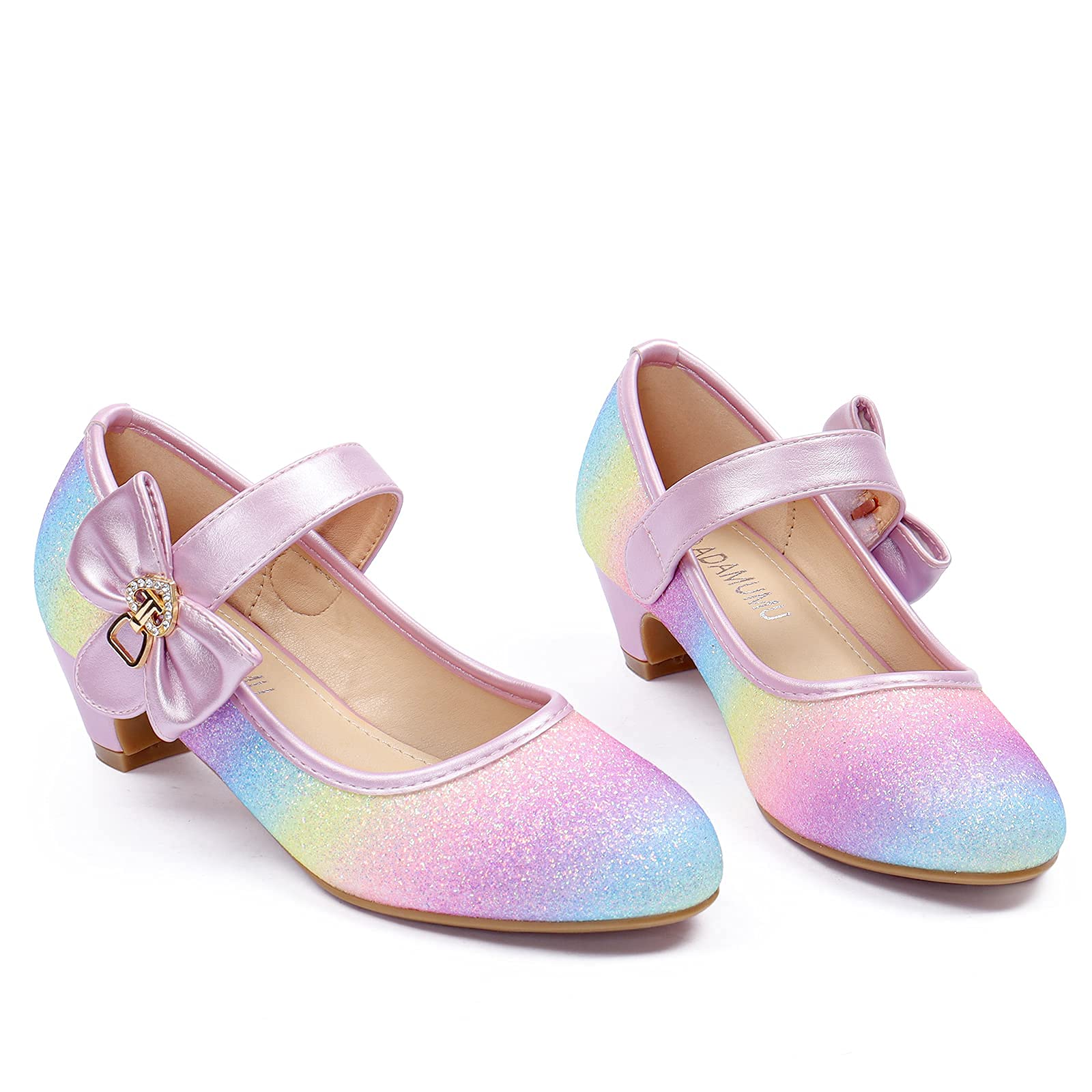 ADAMUMU Girls Low Heel Dress Shoes for Wedding - PU Leather Comfortable Party Shoes for Little Big Kids - Perfect for Bridesmaids, Flower Girls & Special Occasions