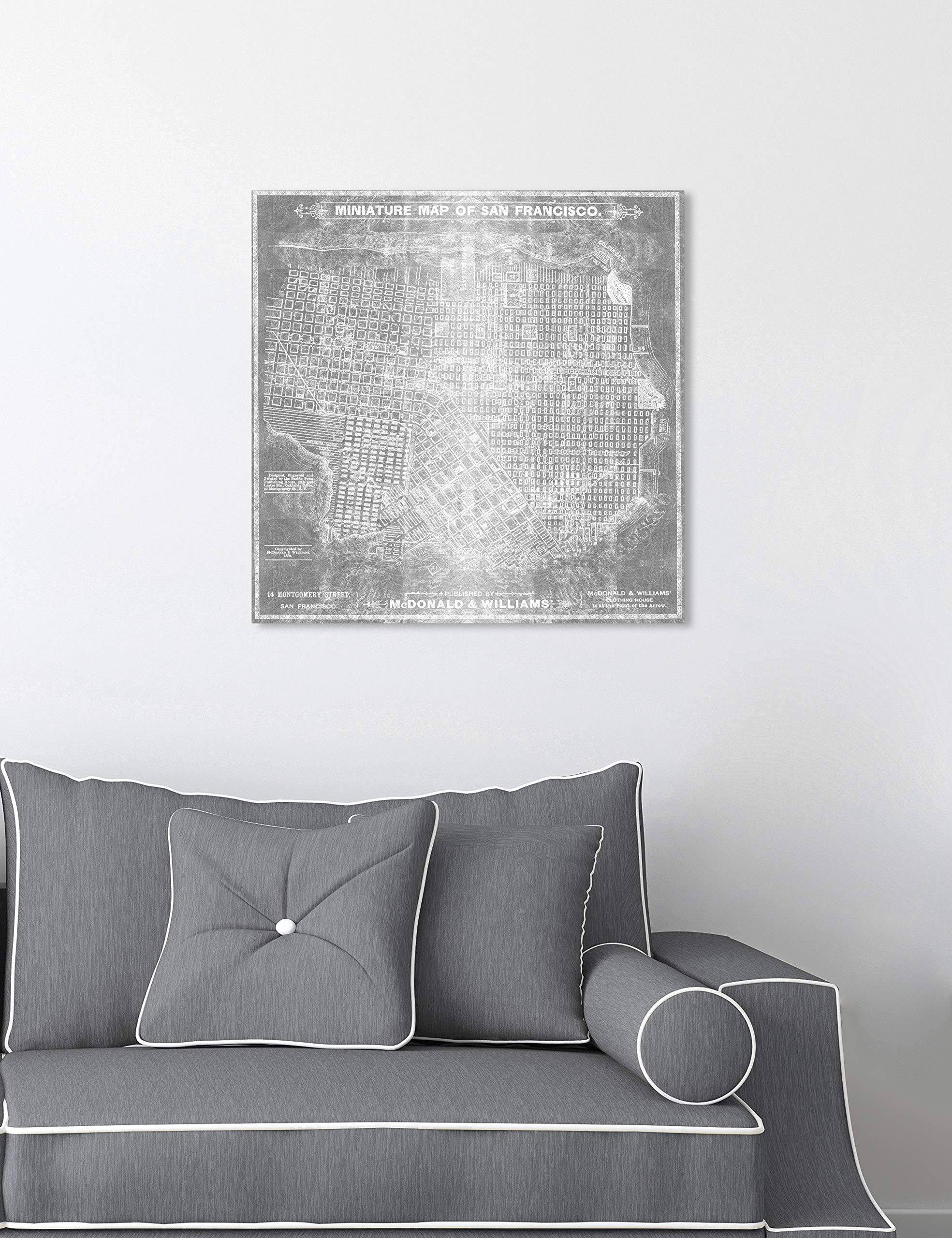 Oliver Gal Artist Co. San Francisco Map Silver Canvas Wall Art Print - Perfect for Home & Office Decor, Living Room, Bedroom, or Gift Idea