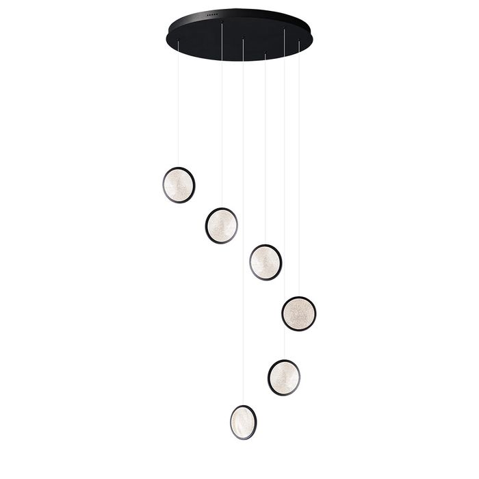 Arago 6-Light Round Glass LED Pendant Light Fixture - 6x7W Tri-Color Dimmable Black Chandelier for Dining Room, Kitchen Island & Living Room Lighting