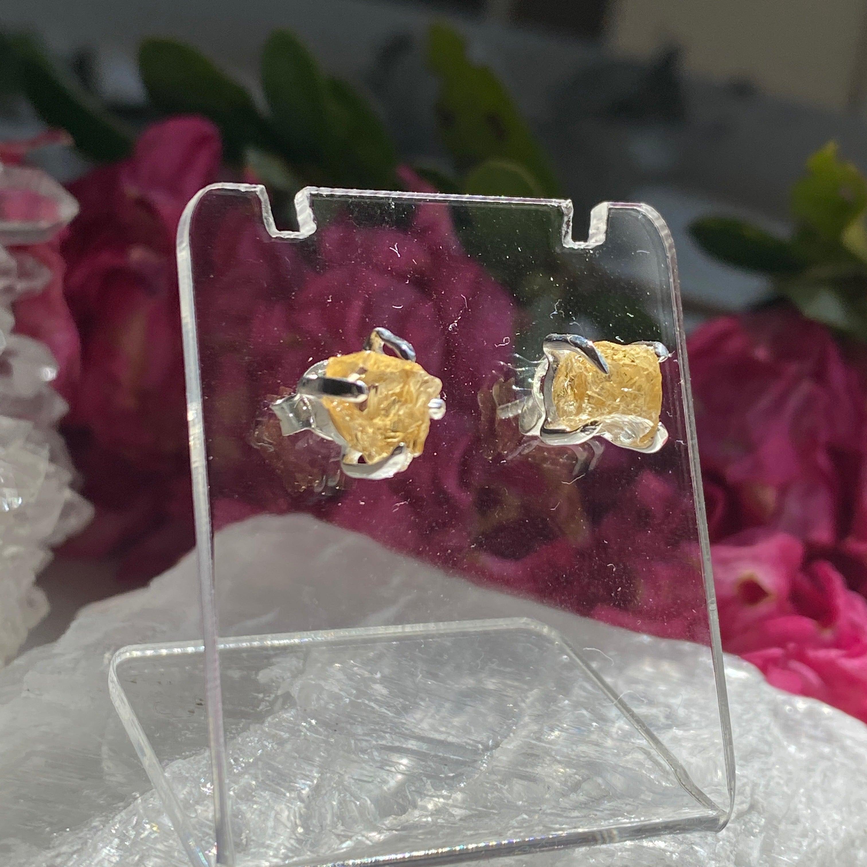 Natural Citrine Raw Stone Stud Earrings KEGJ1182 - Boho Chic Jewelry for Women, Perfect for Everyday Wear & Gift Giving