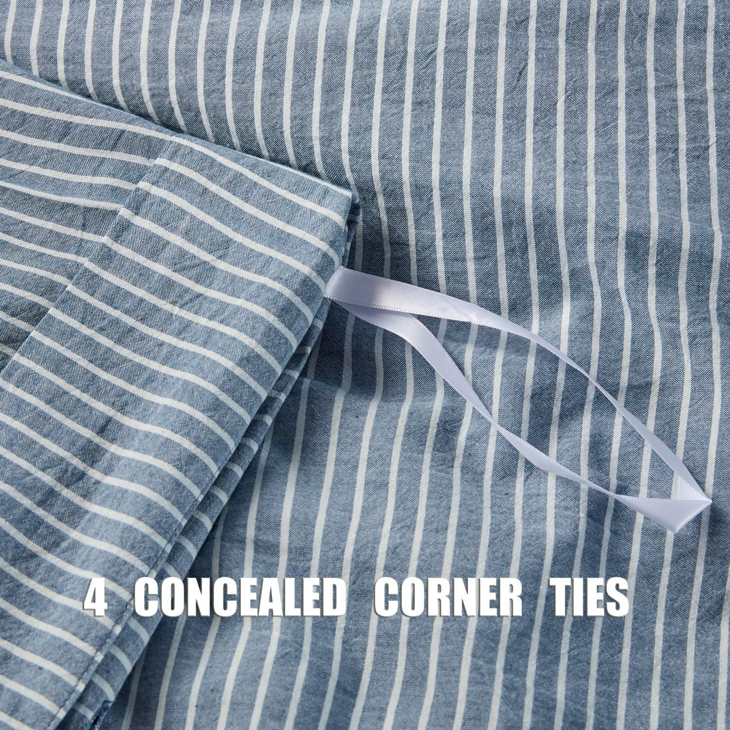 JELLYMONI 100% Washed Cotton Duvet Cover Set - Twin Size Blue & White Striped Bedding | 3-Piece Soft Button Closure Set | Perfect for Guest Rooms, Dorms & Coastal Decor