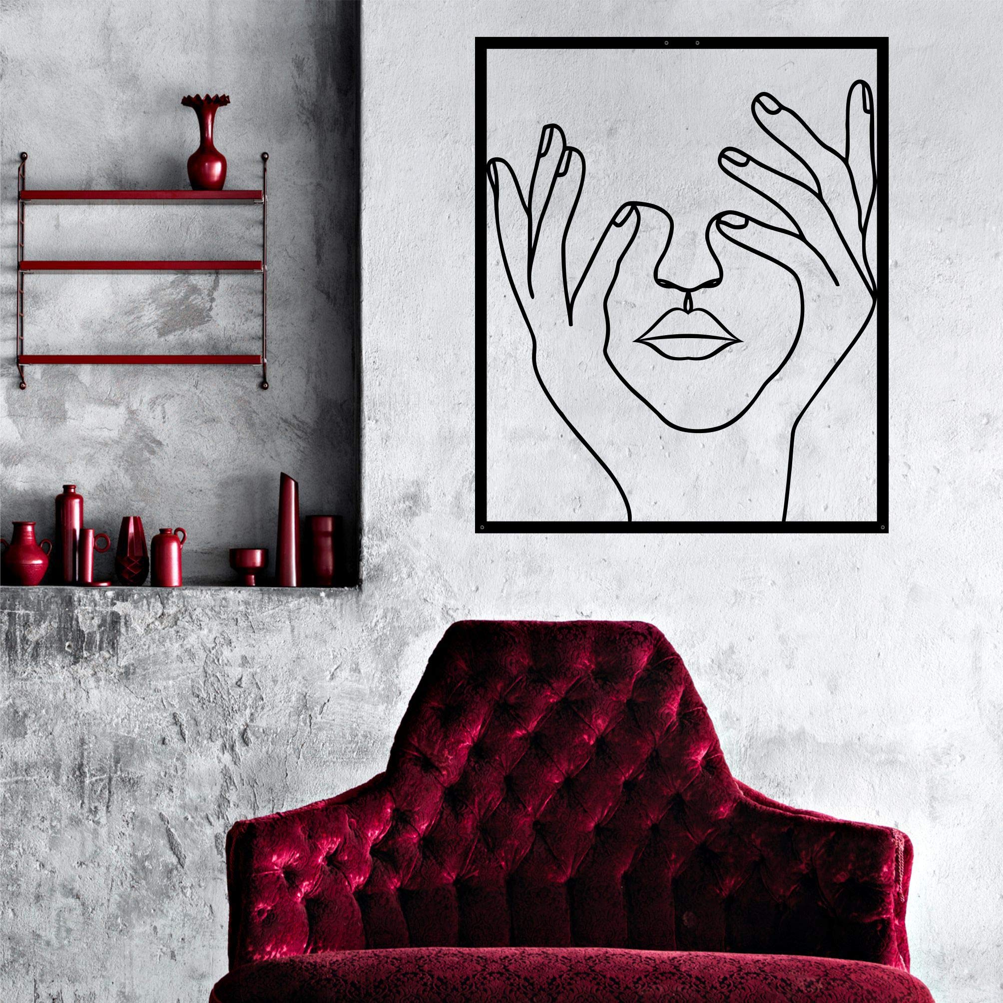 DEKADRON Line Wall Art - Minimalist Geometric Metal Wall Decoration for Living Room, Bedroom & Office | Modern Head in My Hands Sculpture | 22