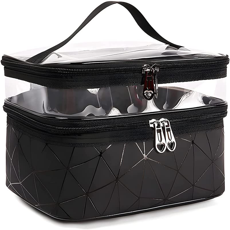 Yashodhara Double Layer Makeup Bag for Travel - Black Cosmetic Organizer & Toiletry Case | Perfect for Vacation, Gym, and Daily Essentials Storage
