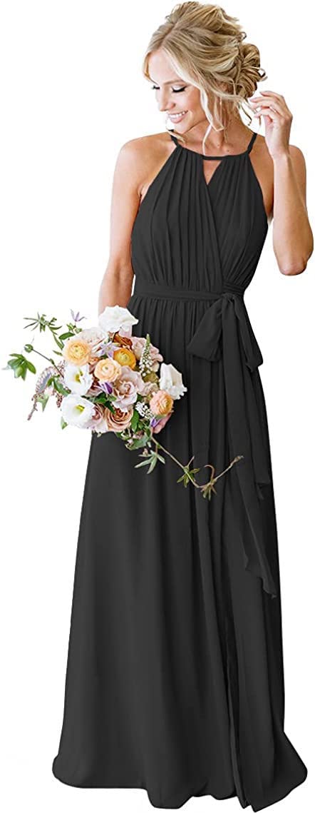 Elegant Long Chiffon Bridesmaid Dresses for Weddings - Formal Evening Gowns with Halter Neckline - Perfect for Bridal Party, Prom & Special Occasions