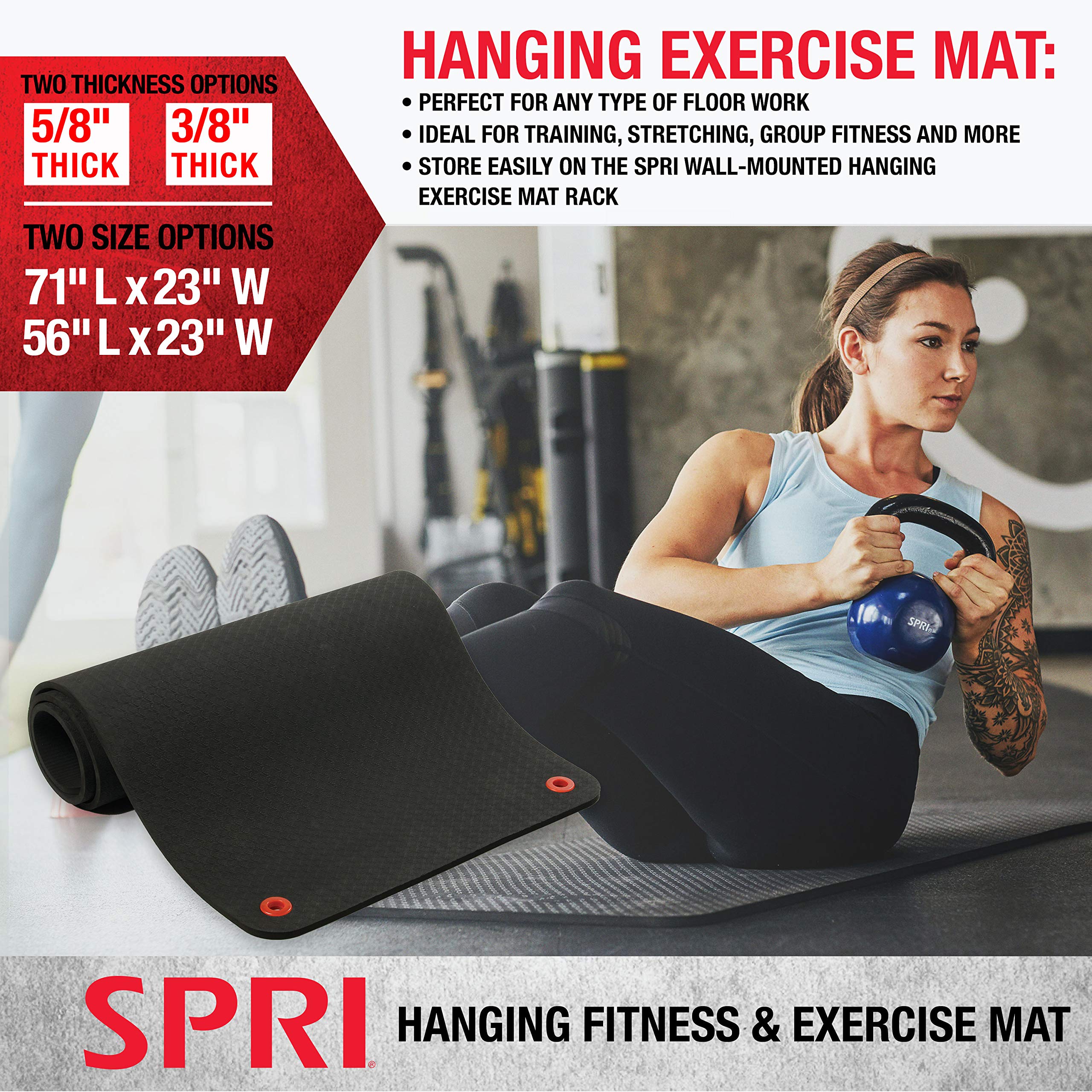 SPRI Premium Hanging Exercise Mat - Commercial Grade Yoga & Fitness Mat with Reinforced Holes for Group Classes, Home Gyms & Studios | Ideal for Yoga, Pilates, HIIT & Functional Training