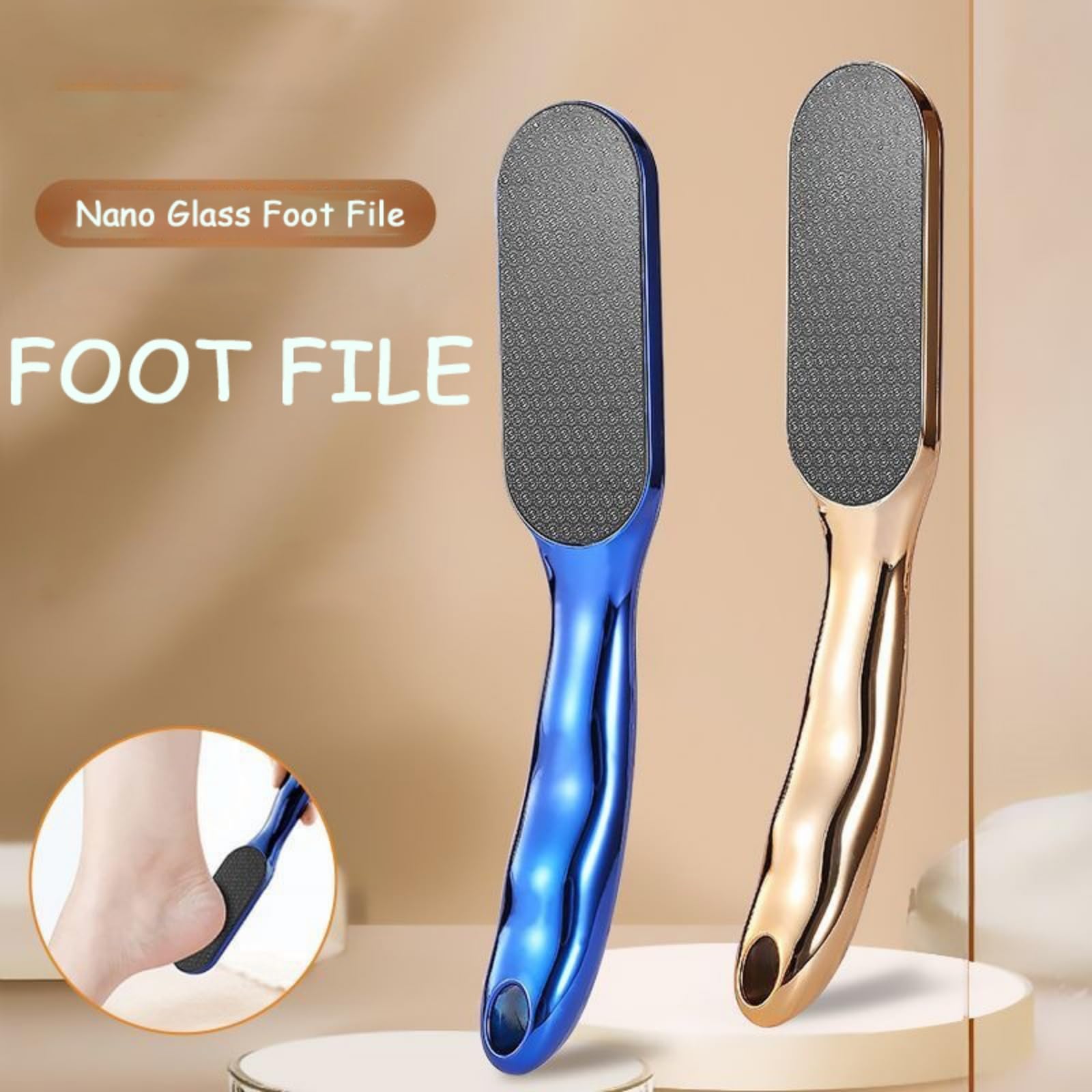 2025 New Nano Glass Foot File with Handle - Professional Callus Remover & Foot Scrubber for Smooth Feet - Blue & Gold Pedicure Tool for Home Spa, Salon & Travel Care