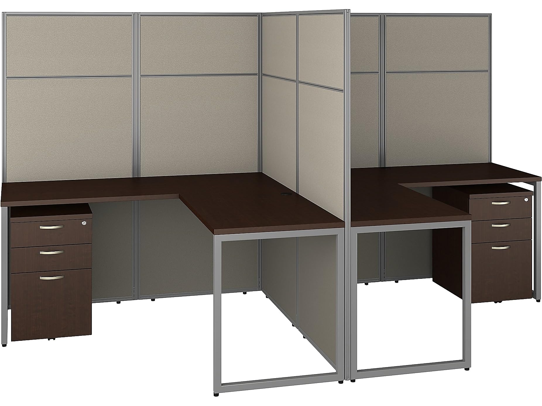 Bush Business Furniture 60W L-Shaped Office Desk for 2 People with Drawers & 66H Panels - Mocha Cherry Finish | Perfect for Home Office, Coworking Spaces & Small Business Workstations