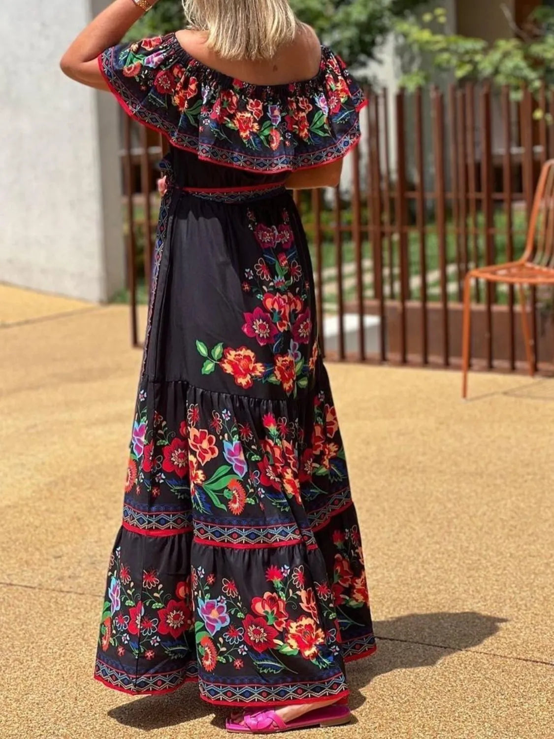 Floral Off Shoulder Ruffle Maxi Dress for Women - Summer Beach Vacation, Resort Wear & Boho Party Outfit