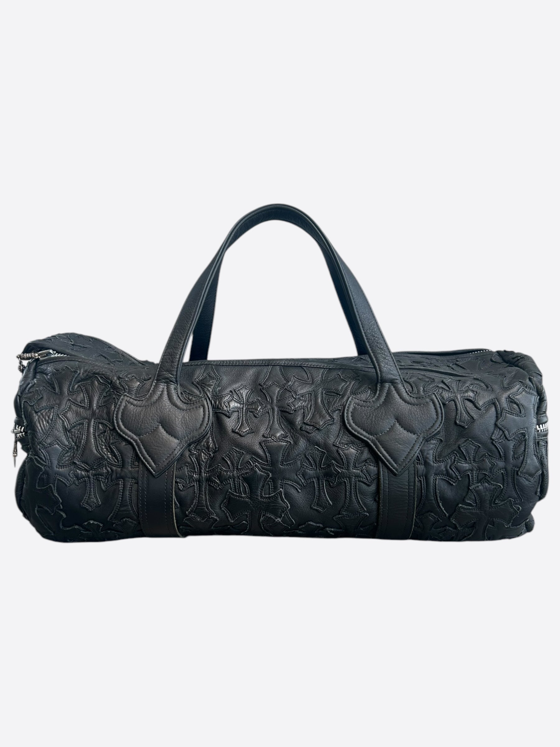 Chrome Hearts Black Leather Cross Patch Duffel Bag - Stylish Travel & Gym Bag for Men & Women | Perfect for Weekend Getaways, Workouts & Daily Use