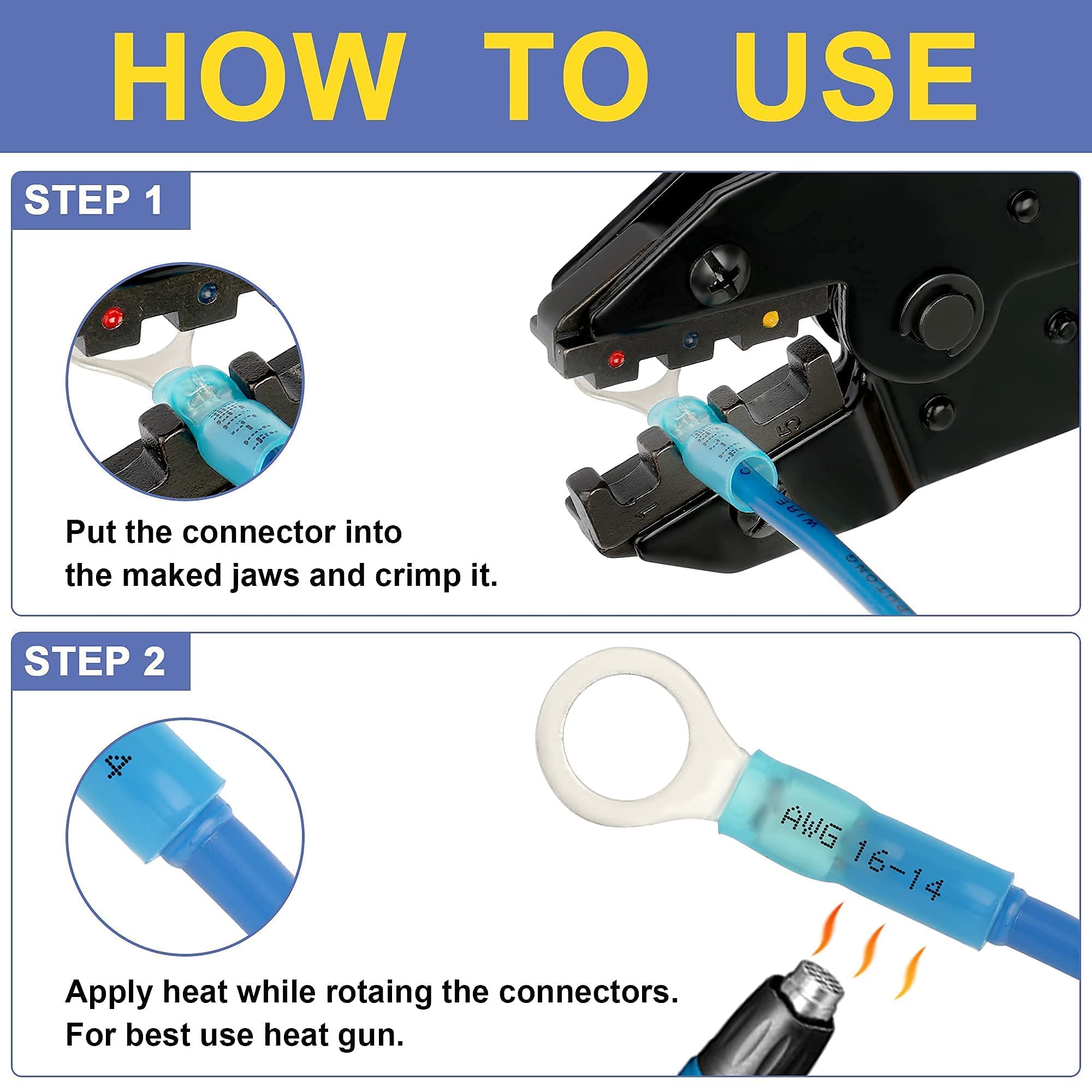 Haisstronica Professional Crimping Tool Kit with 200PCS Heat Shrink Butt Connectors & 260PCS Heat Shrink Ring Connectors - Electrical Wiring, Automotive Repair, DIY Projects