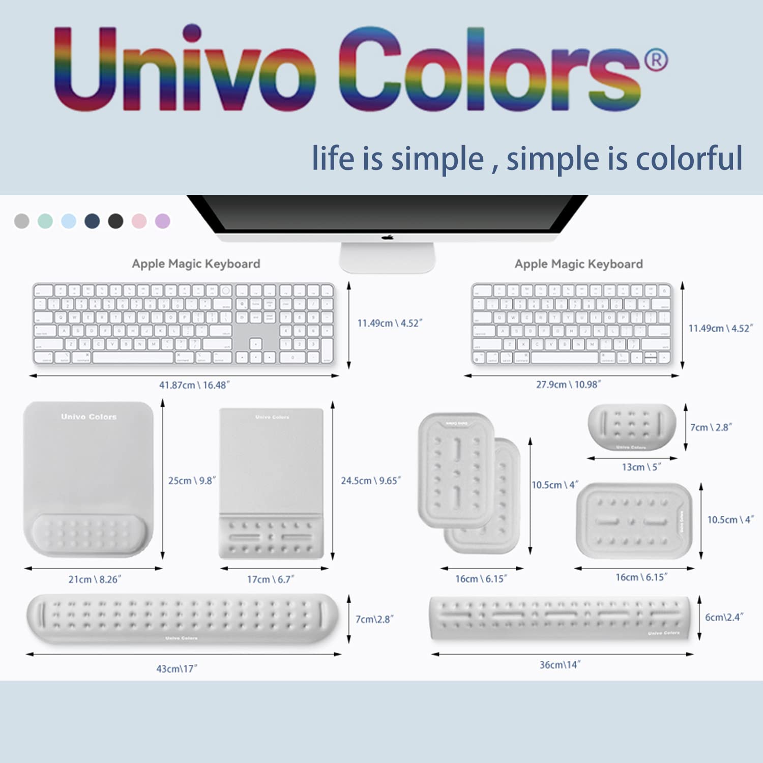 UnivoColors Navy Keyboard & Mouse Wrist Rest Set - Memory Foam Gel for Office & Gaming Comfort