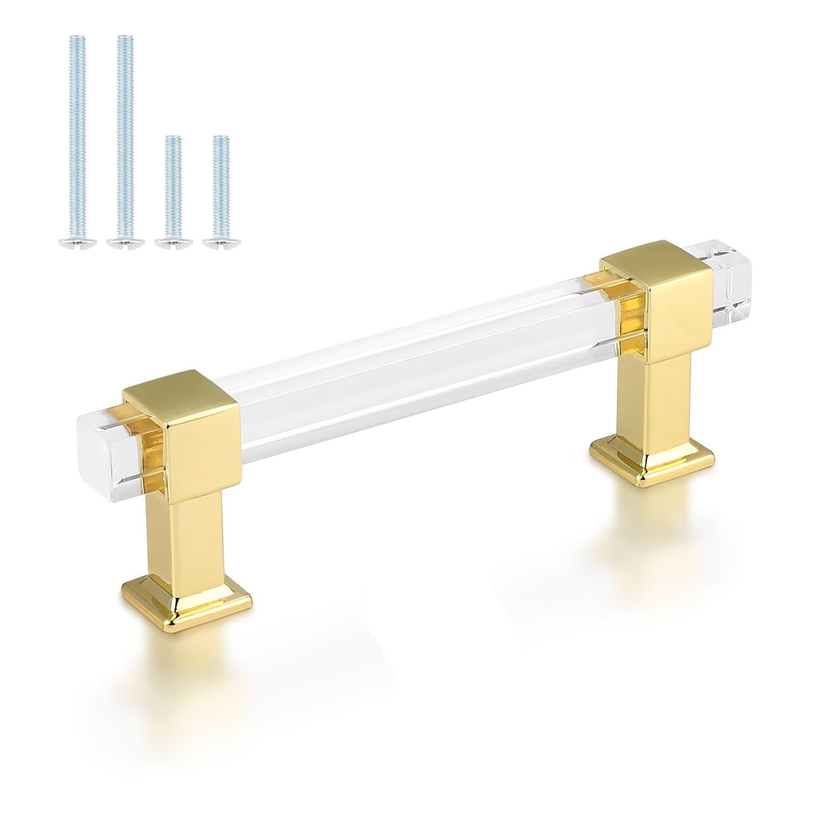 25 Pack Gold Cabinet Pulls - 3-3/4 Inch Adjustable Kitchen Cabinet Handles with Square Acrylic Tube, Zinc Alloy Drawer Pulls for Bedroom, Bathroom & Kitchen Cabinets - Modern Hardware for Home Renovation & Furniture Upgrade