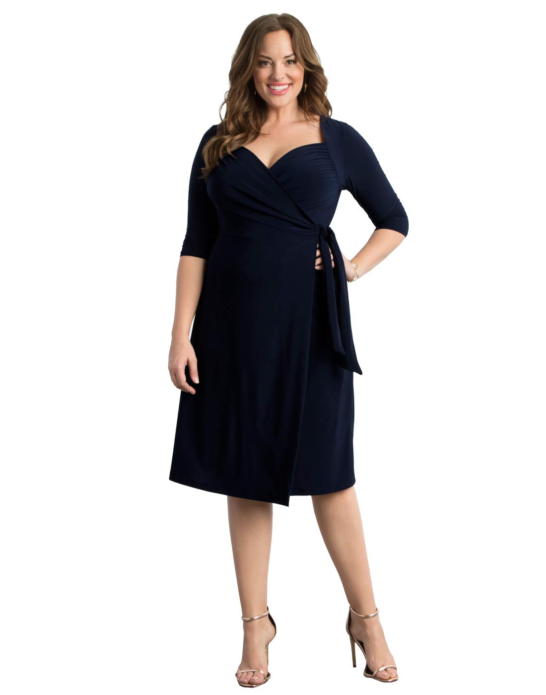 Kiyonna Women's Plus Size Sweetheart Neck Knit Wrap Dress - Flattering Casual & Party Outfit for Curvy Women