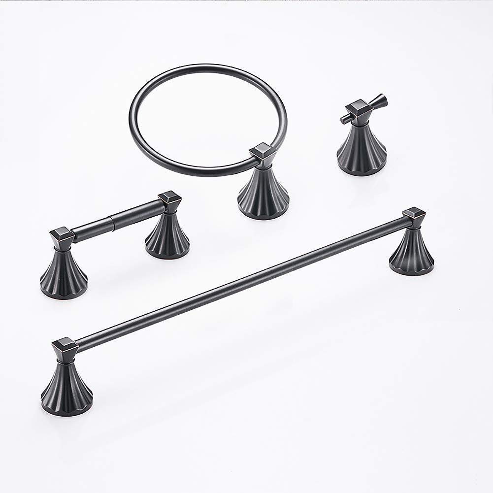 4-Piece Wall Mounted Storage Shelf Set - Multipurpose Towel Bar, Towel Ring, Toilet Paper Holder & Clothes Hook - Space Saving Aluminum Bathroom Organizer in Matte Black - Perfect for Small Bathrooms, Apartments & Vanities