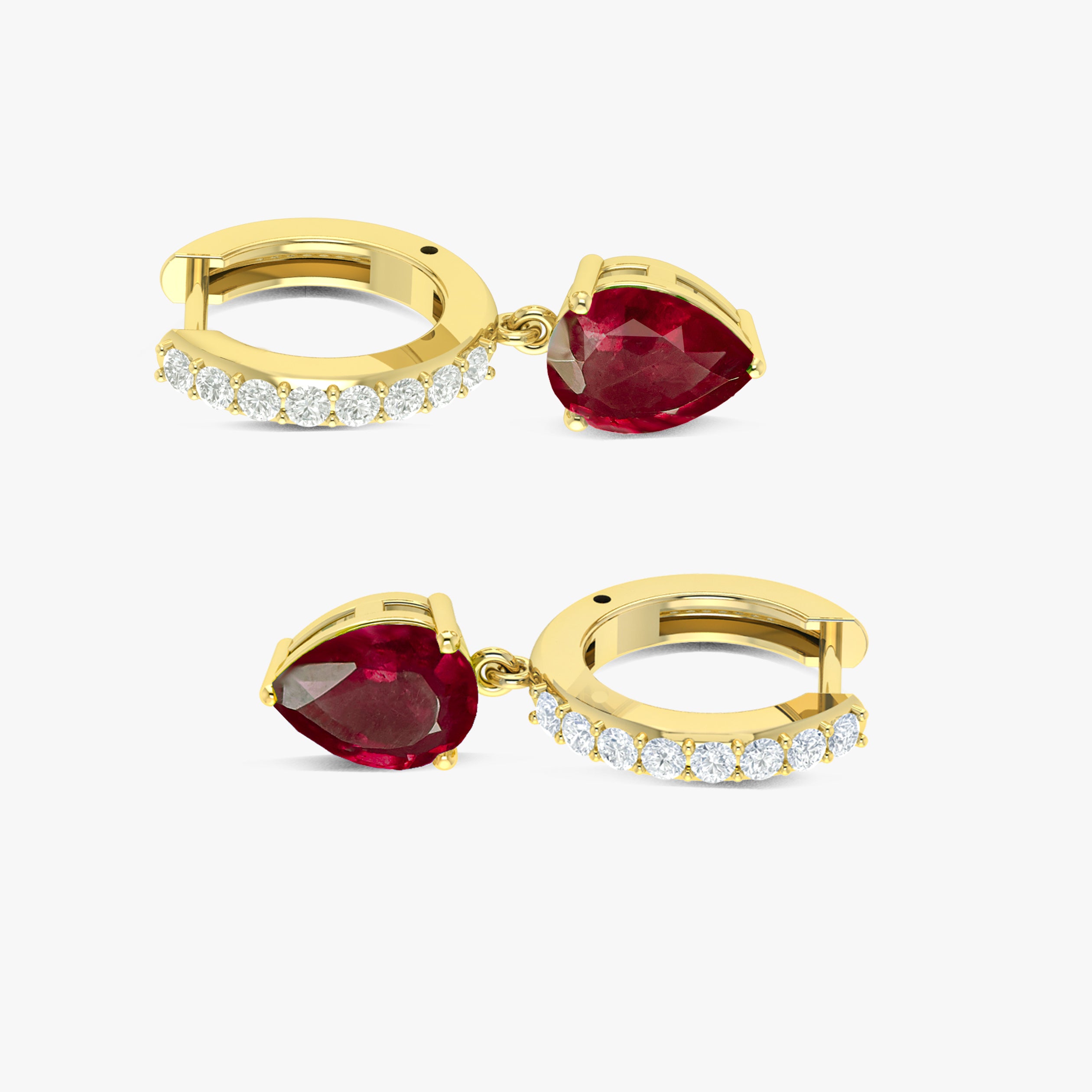 Red Ruby Pear Drop Hoop Earrings for Women - 14K Gold Plated Dangle Earrings | Perfect for Weddings, Parties & Special Occasions