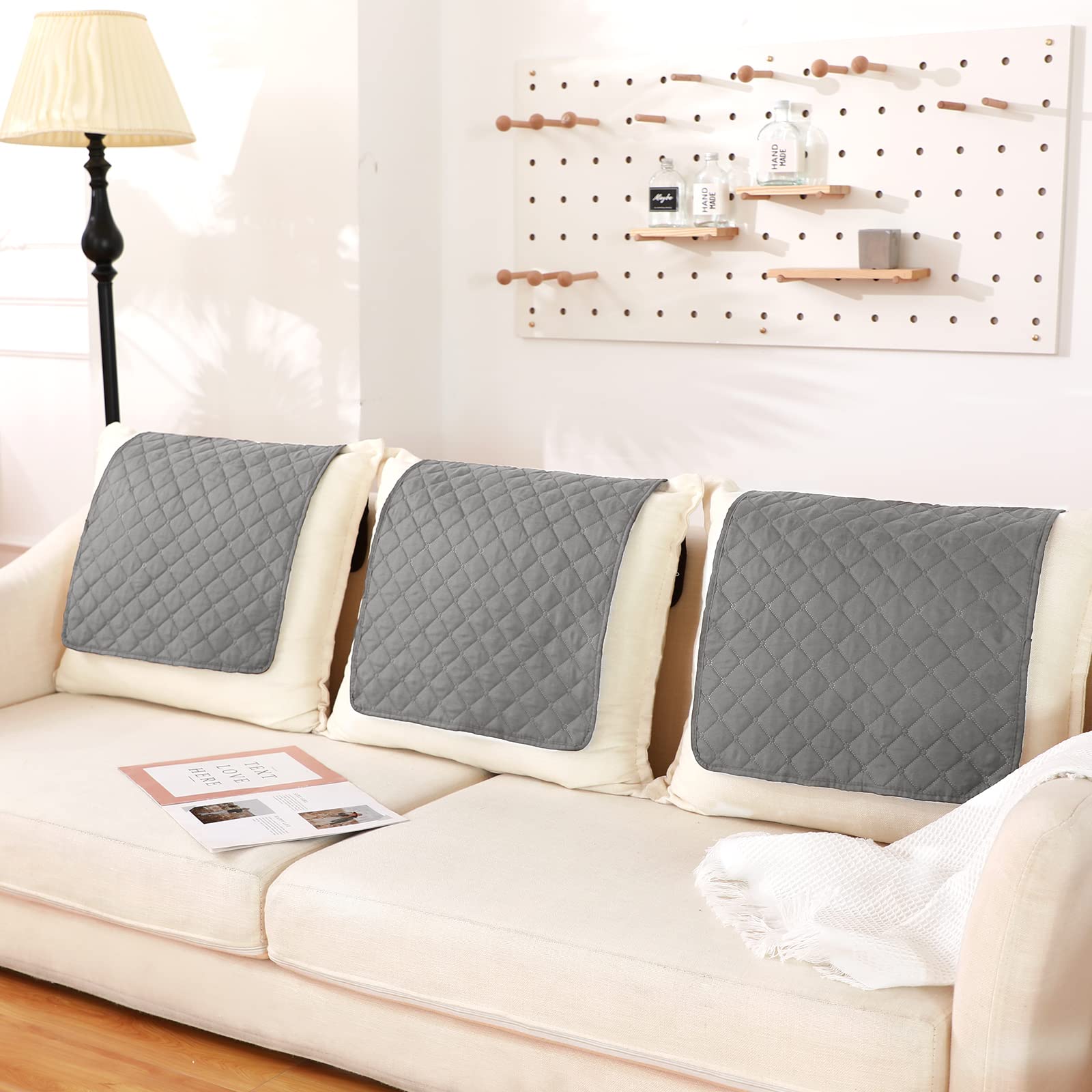 Moukeren 3-Piece Recliner Headrest Protector Cover Set - Light Gray Sofa Chair Protectors for Living Room Furniture - Perfect for Home, Office & Waiting Areas