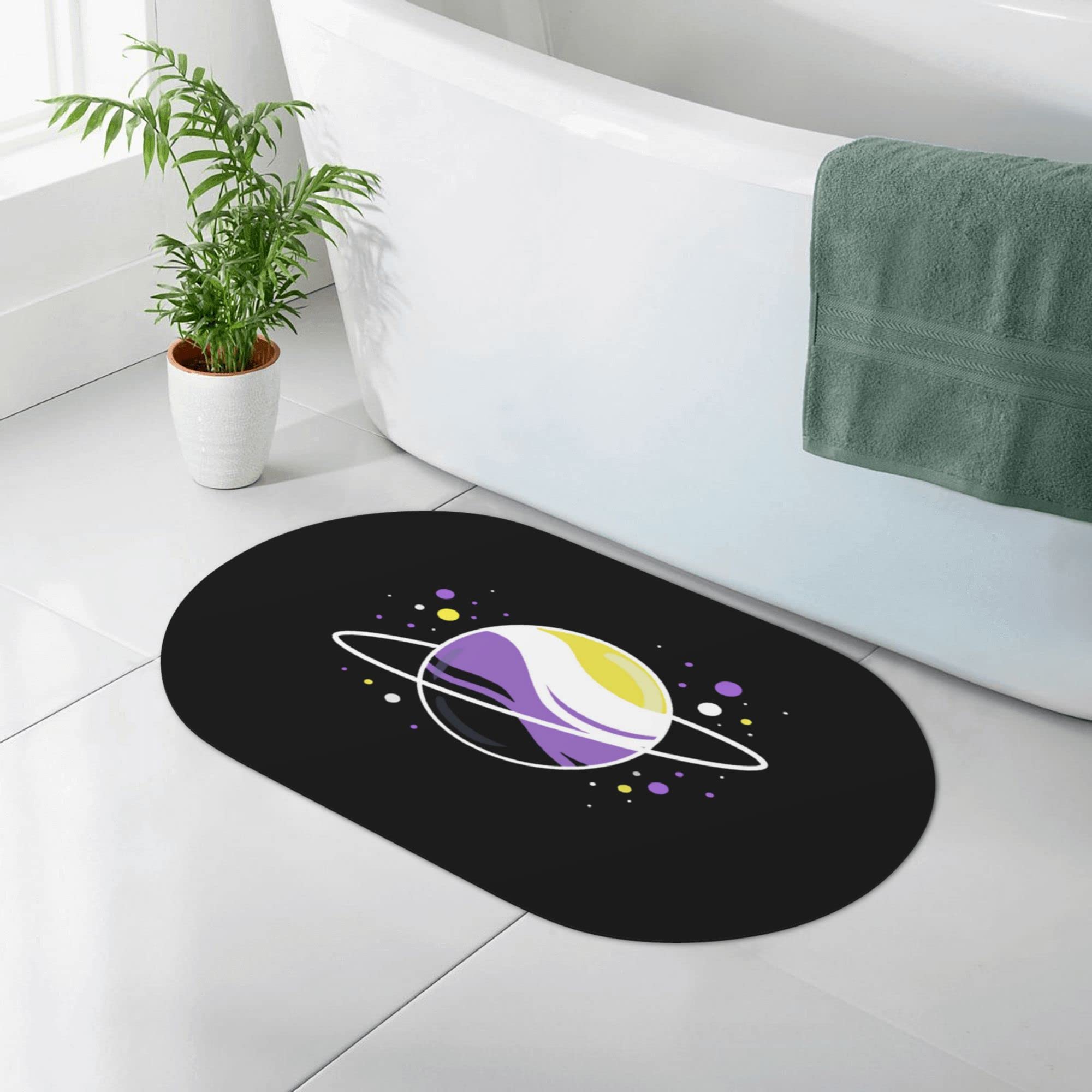 Premium Nonbinary Space Planet Bath Mat - Fast Drying Diatomaceous Earth Stone Mat (19.7