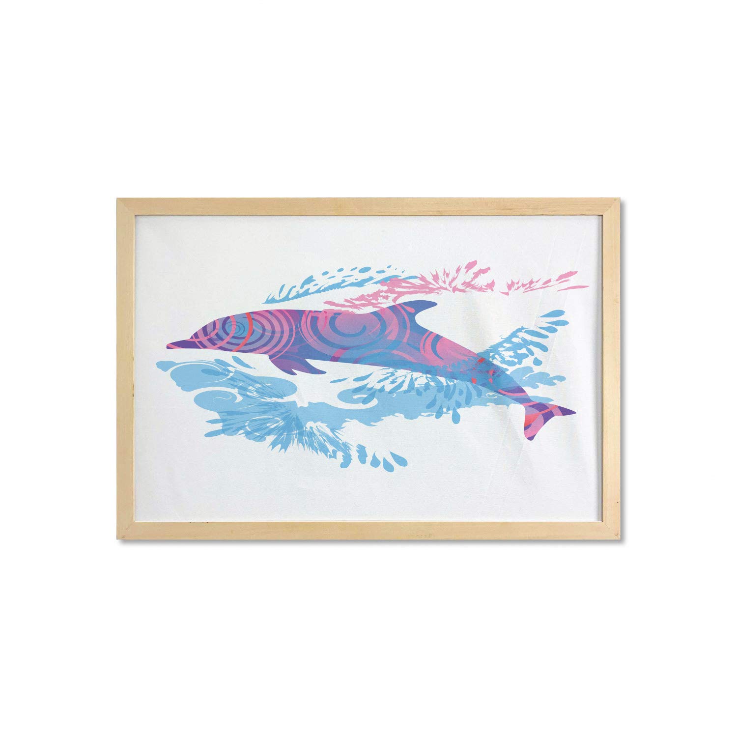 Ambesonne Framed Sea Animals Wall Art - Dolphin Underwater Ocean Life Illustration, Colorful Blue Purple Pink Printed Fabric Poster (35