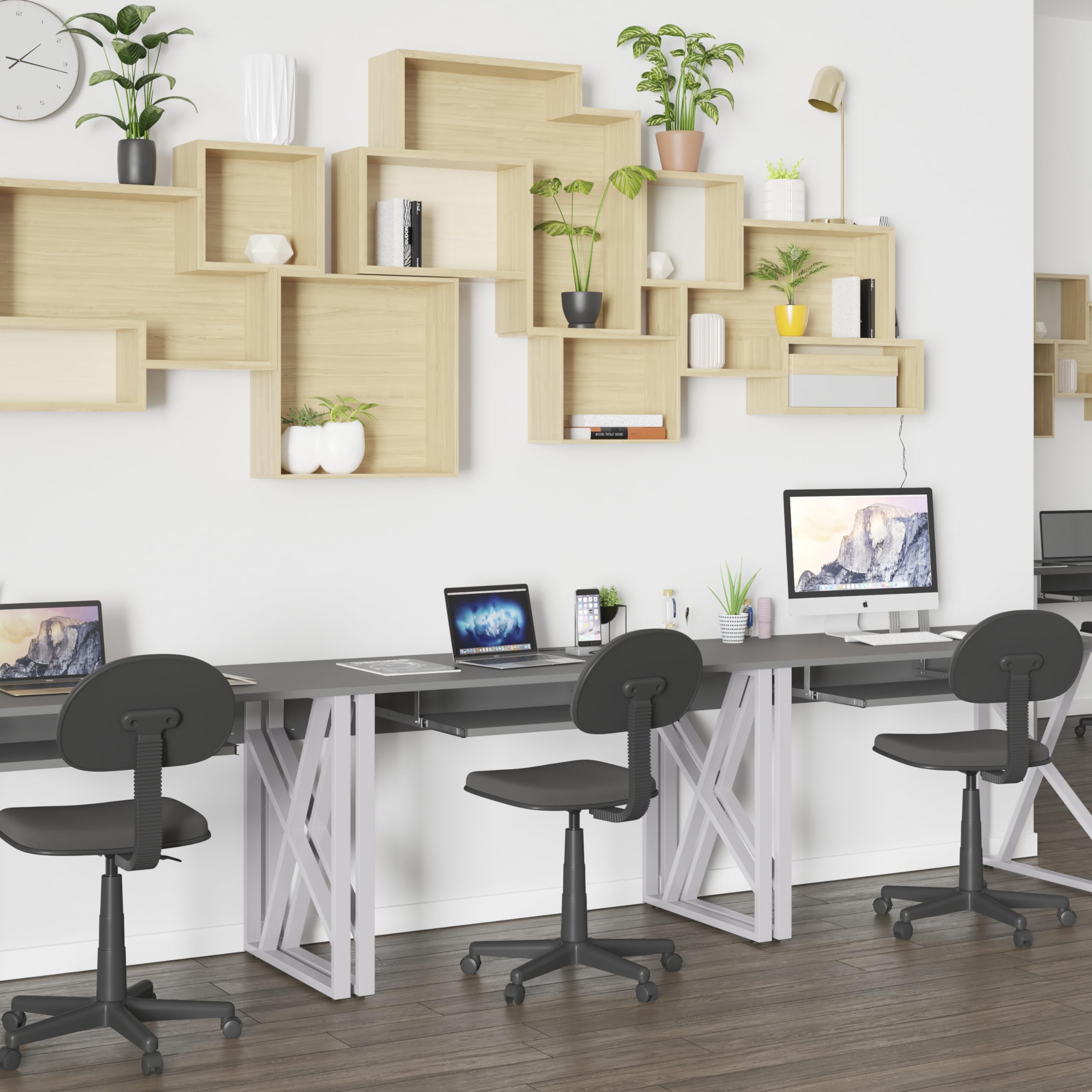 EMMA & OLIVER Black Pull-Out Keyboard Computer Desk with Sturdy Cross-Brace Frame - Perfect for Home Office, Gaming Setup & Small Spaces